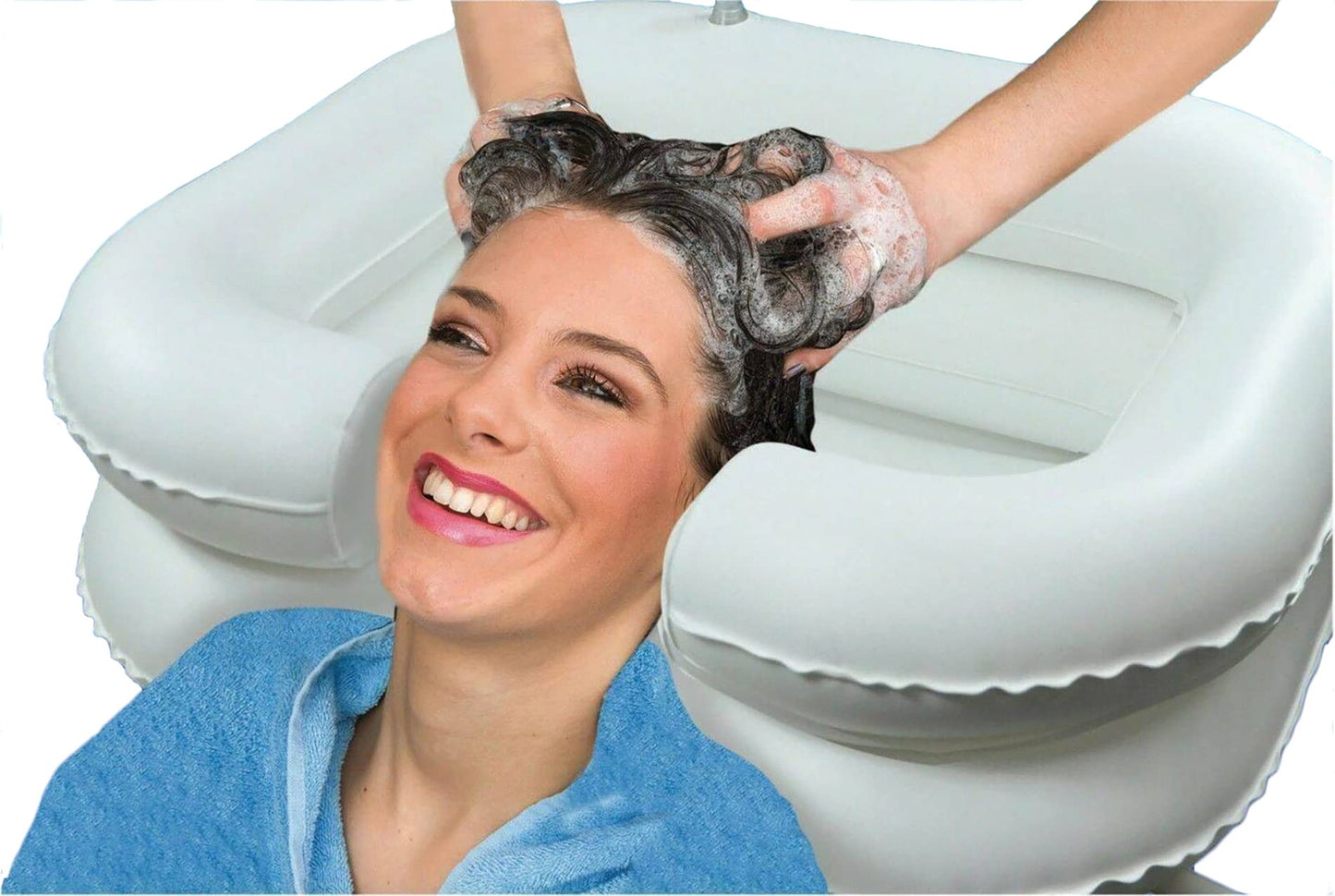 White Smoke Inflatable Shampoo Basin for Bedside, Shampoo Tub for Locs, Portable Shampoo Bowl for Elderly, Disabled, Pregnant, Injured, Bedridden, Handicapped, Hair Washing Tray for Sink at Home (White)
