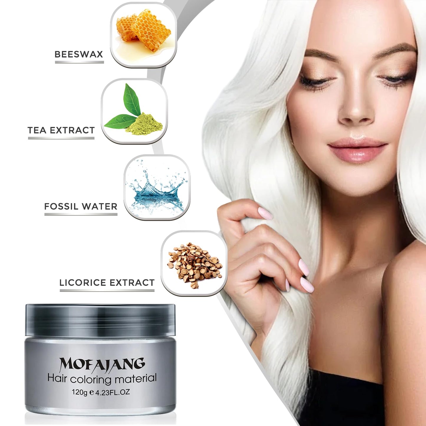 White Smoke White Temporary Hair Color Wax - SOVONCARE Washable Hair Dye for Men & Women, All-Day Hold Disposable Hair Styling Clays for Party, Cosplay & Daily 4.23 oz