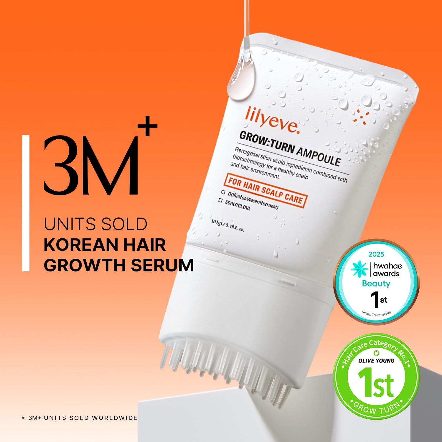 Tomato lilyeve GROWTURN Hair Growth Serum with Built-in Brush, Heartleaf-Derived Exosomes to Revitalize, Scalp Massager, Korean Hair Care, 3.38 fl. oz. (Pack of 1)