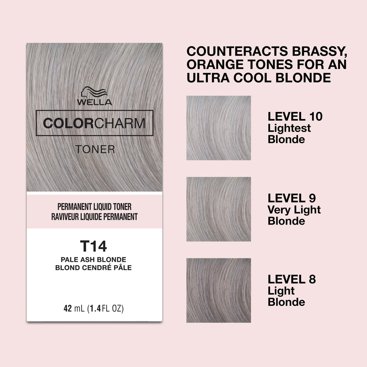 Misty Rose COLORCHARM Permanent Liquid Toners | Neutralize Brass | Free of Parabens | Vegan | T14 Pale Ash Blonde | 1.4 Fl Oz