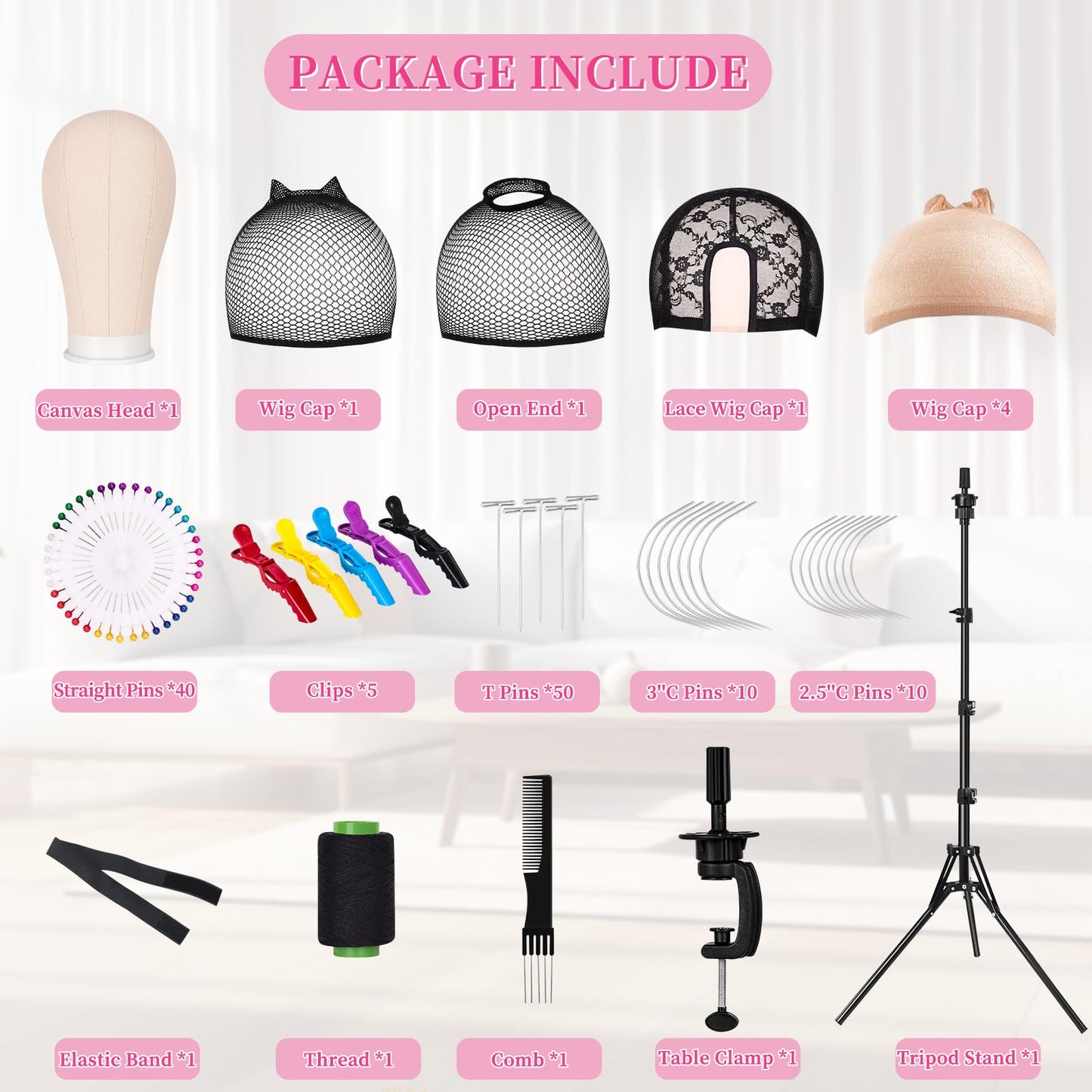 White Smoke Pet Baby 63In Wig Stand Tripod with 22In Head, Canvas Wig Head Stand with Mannequin Head for Wigs Manikin Head Block Set for Wigs Making Display