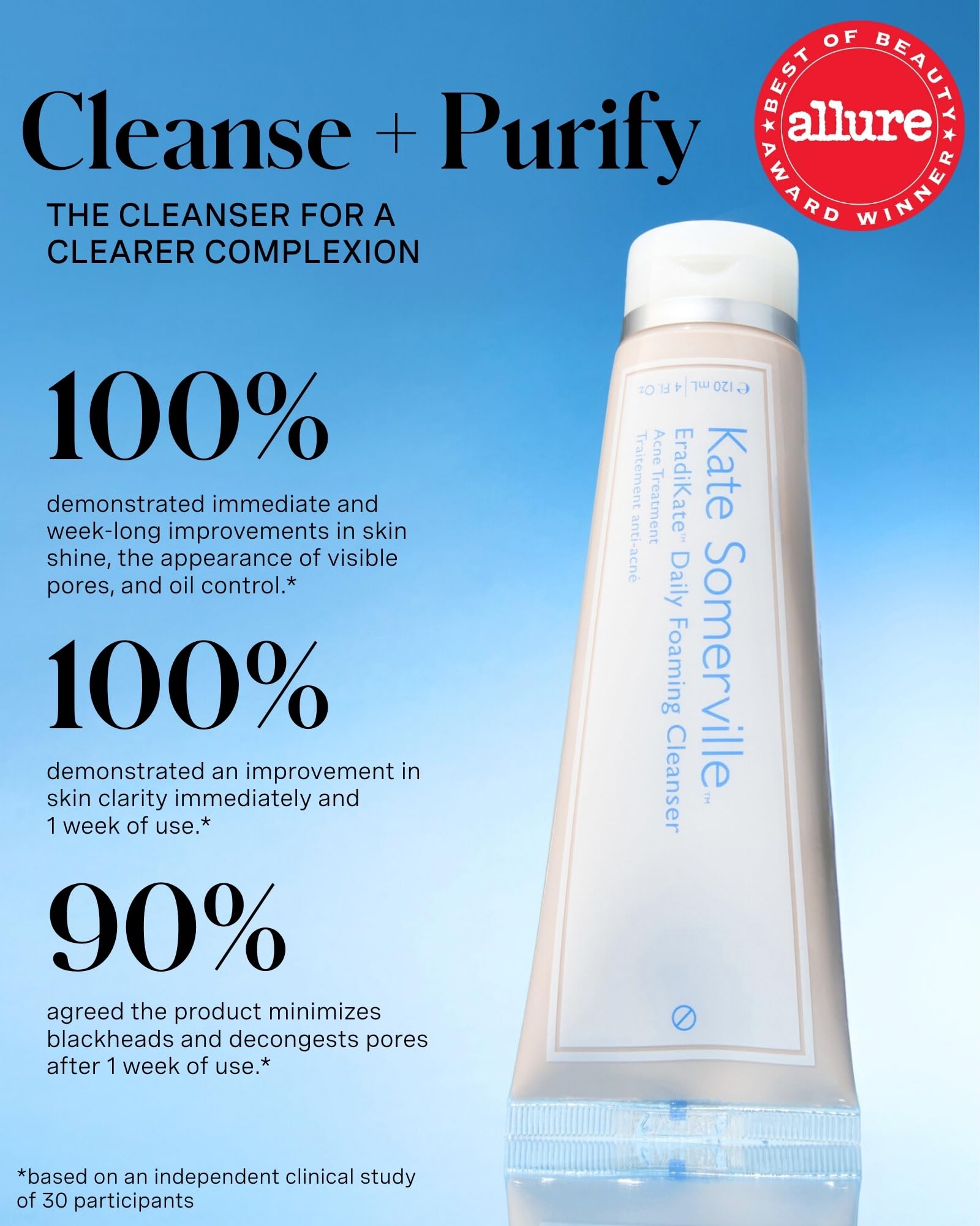 Pale Turquoise Kate Somerville EradiKate 3% Sulfur Daily Foaming Cleanser Acne Treatment – Clinically Formulated Medicated Face Wash Balances Skin & Cleans Pores, 4 Fl Oz