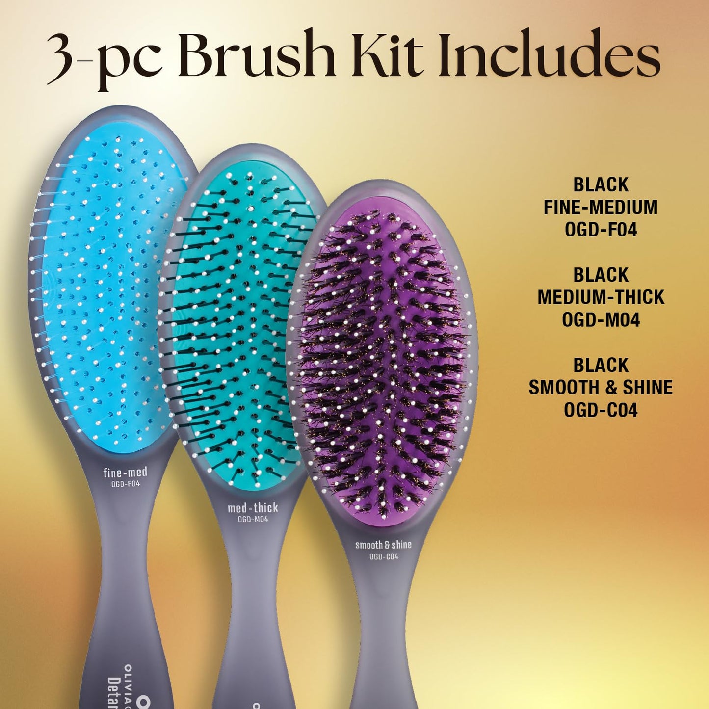 Sandy Brown Olivia Garden OG Brush Collection Set - Includes 3 Hair Brushes for All Hair Types, Detangling, and Smoothing