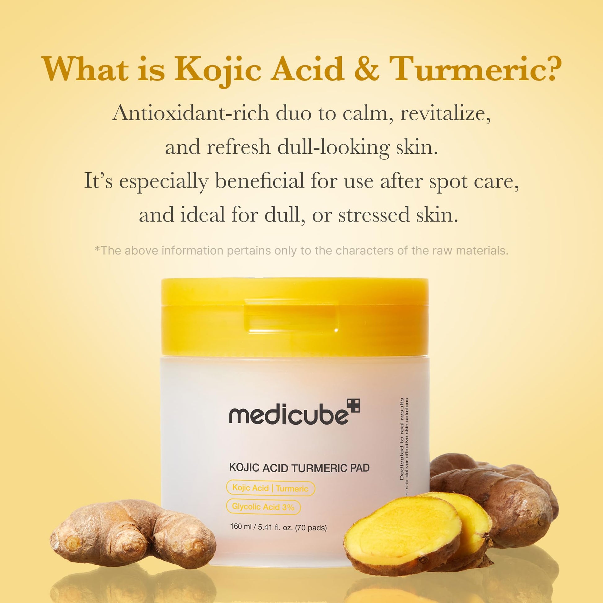 Wheat medicube Toner Pads Kojic Acid Turmeric Clarifying Toner Pad for Troubled Skin & Use After Spot Care, Soothing with Kojic Acid, Turmeric, Niacinamide, Glycolic Acid, Korean Skin Care, 70 Pads (1 Pack)