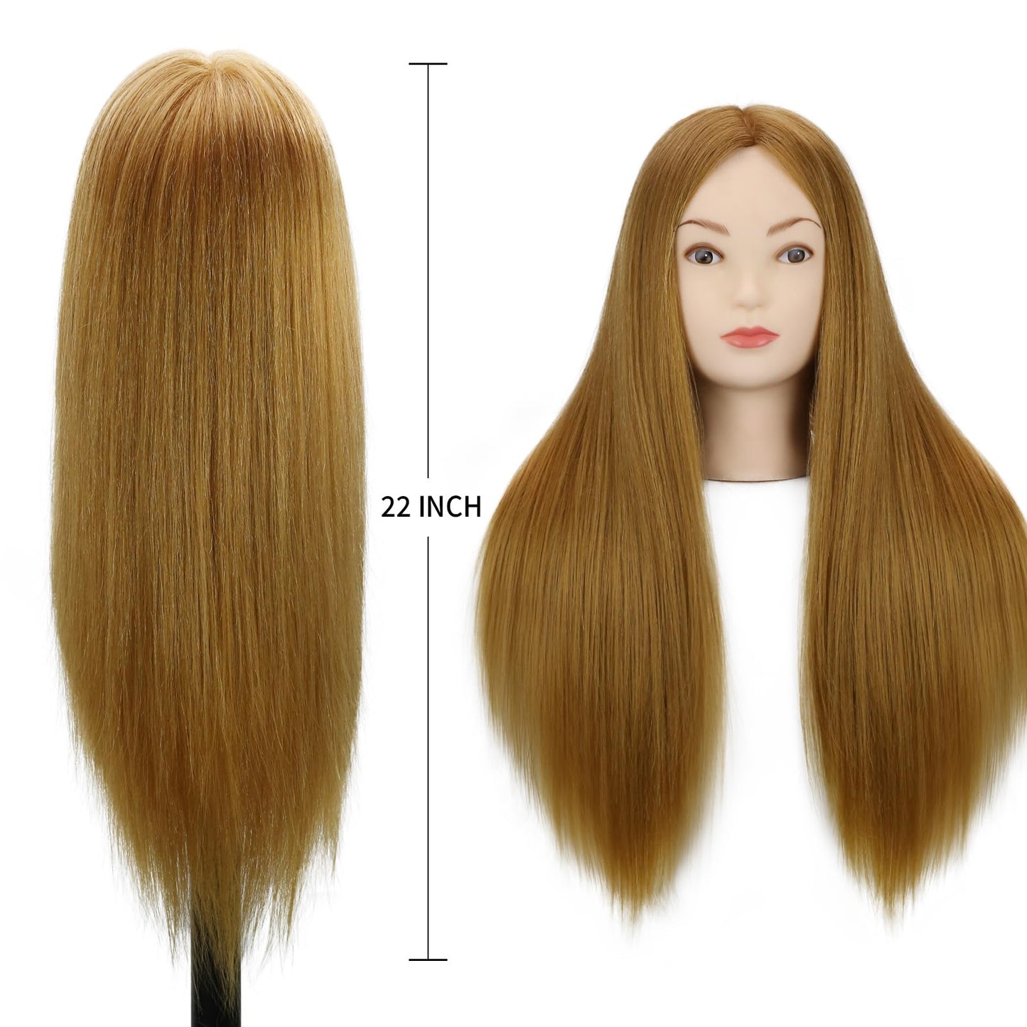 White Smoke Mannequin Head Human Hair With 70% Real Human Hair Mannequin Head Human Hair 22inch Hairdresser Practice Training Head Cosmetology Manikin Doll Head (make-uped#27 Blond)