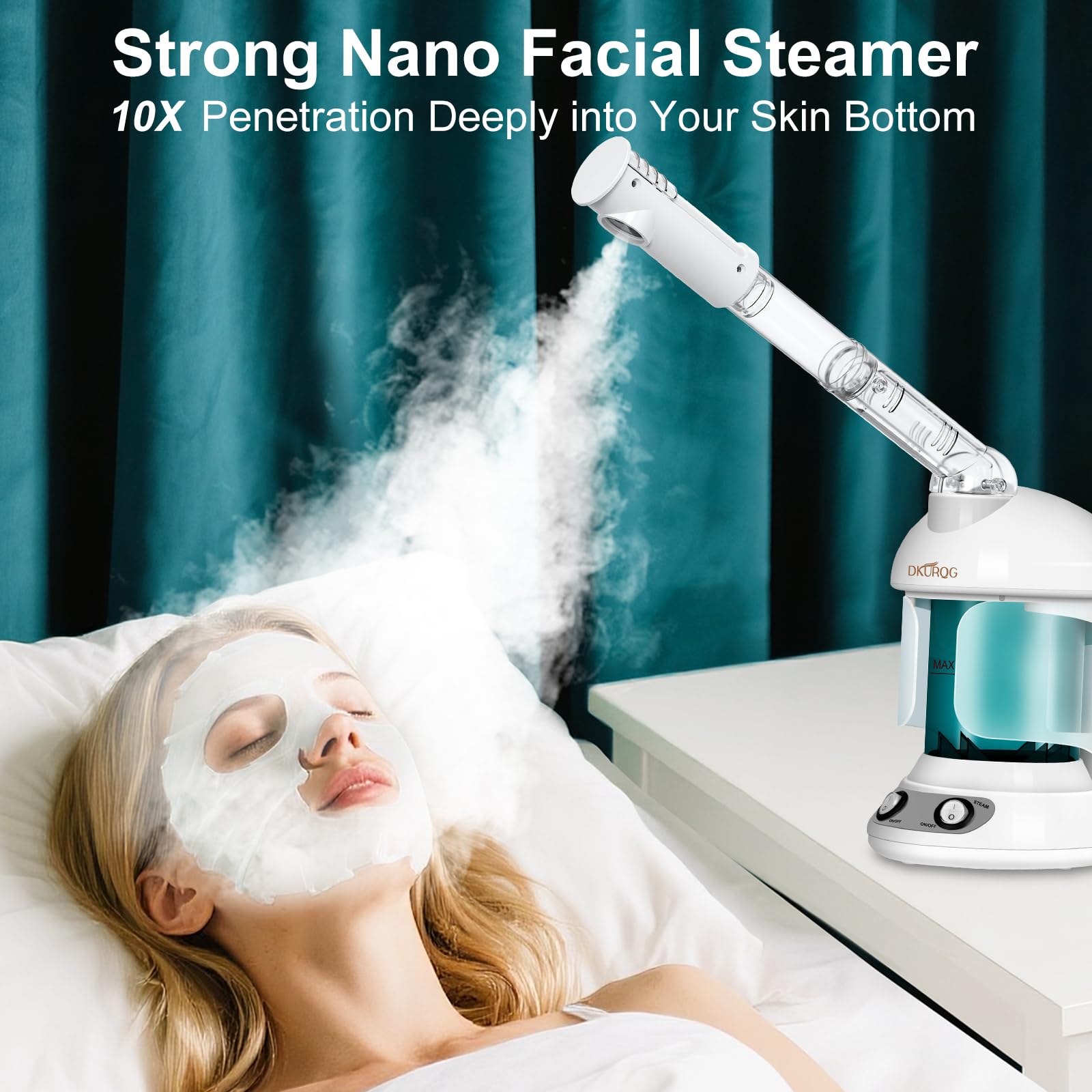 White Smoke DKURQG Facial Steamer, Nano Ionic Face Steamer for Facial Deep Cleaning Portable Ozone Steamer with Extendable 360° Rotating Arm, Humidifier for Home Salon Spa or Personal Care (Blue)