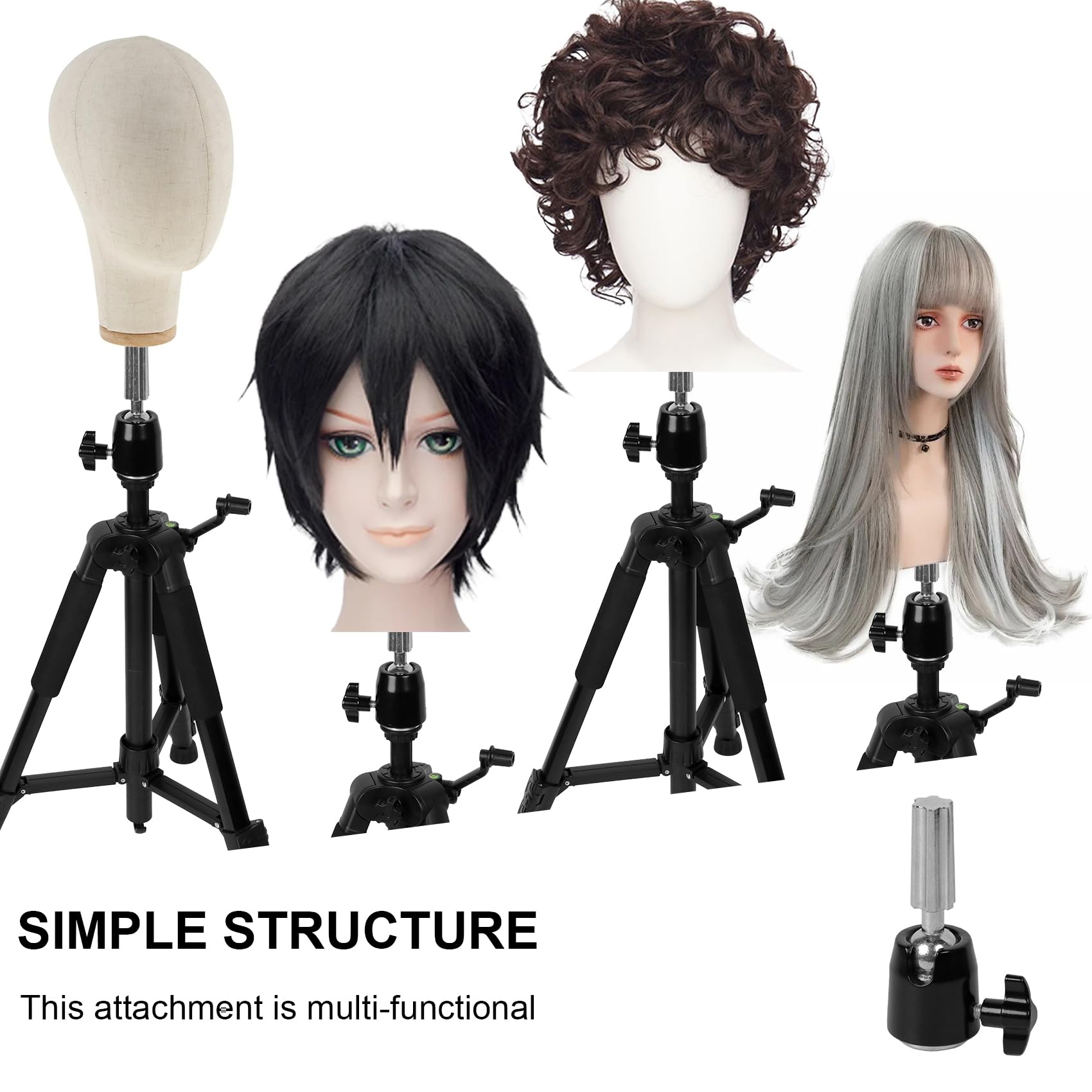 White Smoke Wig Head Stand Adapter – Metal Mannequin Tripod Joint, 3/8'' Bolt – Fits Most Mannequin Heads, Canvas Block, Styrofoam Head, Display Head – Stand Accessory