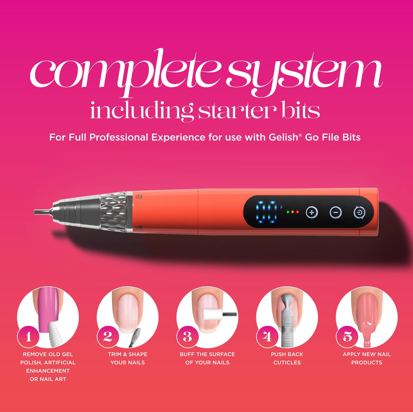 Tomato Gelish® Go File™ Wireless Hybrid Electric Nail File – 35,000 RPM Professional Cordless E-File with Magnetic Charging Dock, Controller-Free, Quiet, Low Vibration for Mani & Pedi (Aqua Marine)