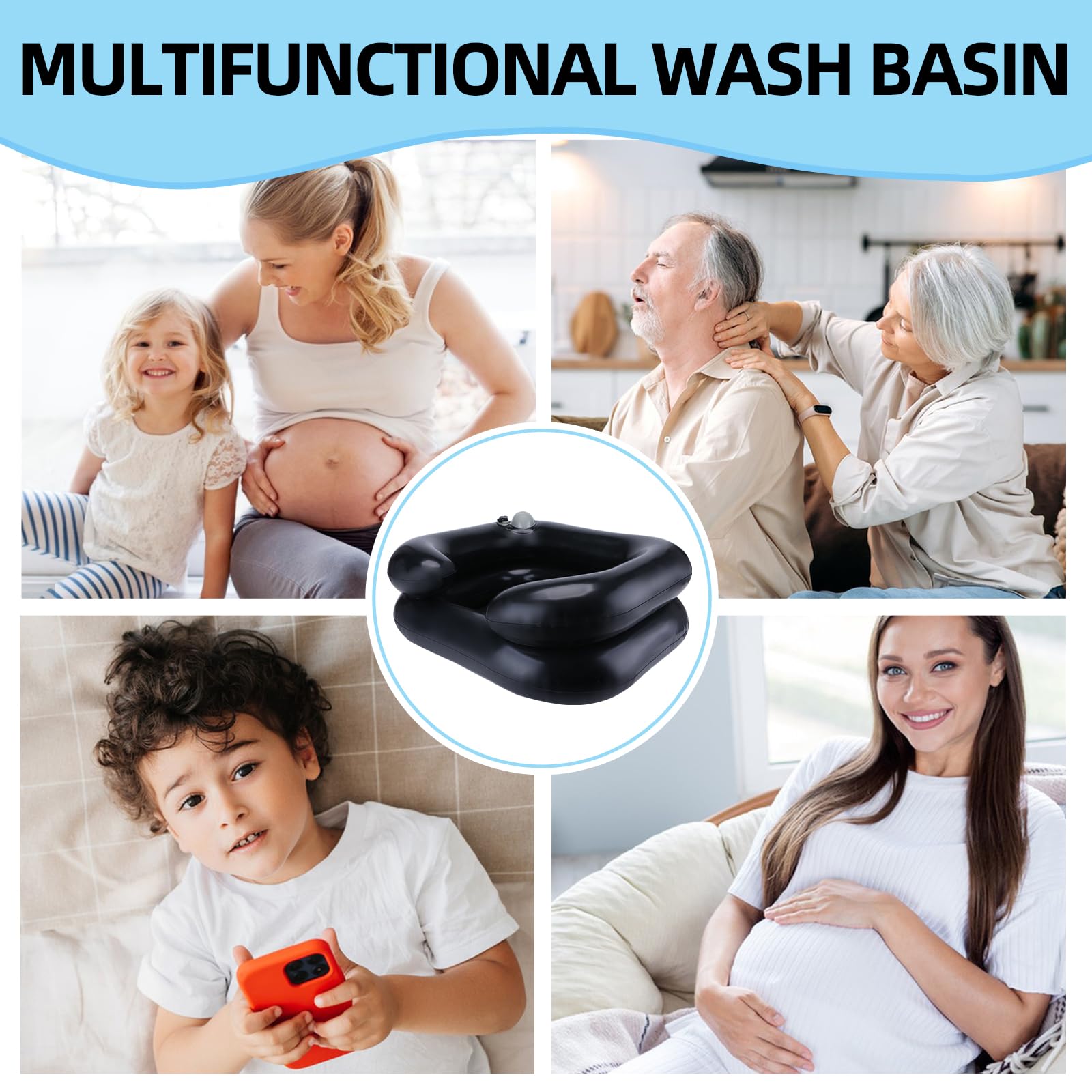 White Smoke Upgraded Inflatable Hair Washing Basin with Built-in Manual Pressure Inflation, Portable Shampoo Bowl Sink for Hair Washing Station & Elderly, Disabled, Bedridden