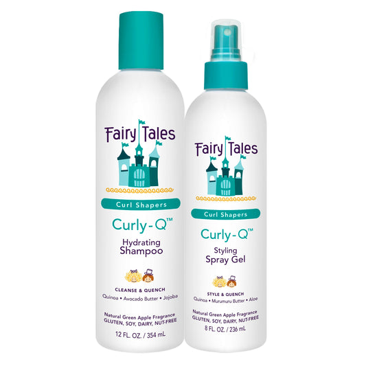 White Smoke Fairy Tales Curly Q Hydrating Kids Shampoo 12oz and Styling Spray Gel 8oz - Paraben, Sulfate, Gluten, and Nut Free - For All Curl Types Including Multi Cultural Hair (2 Pack)