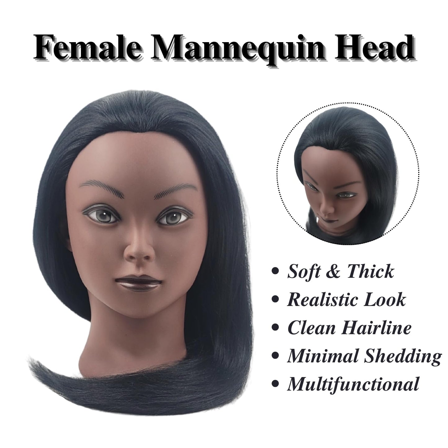 White Smoke Mannequin Head with Hair for Braiding 16 Inch Practice Hair Mannequin Head for Hairstyling Traning Manikin Doll