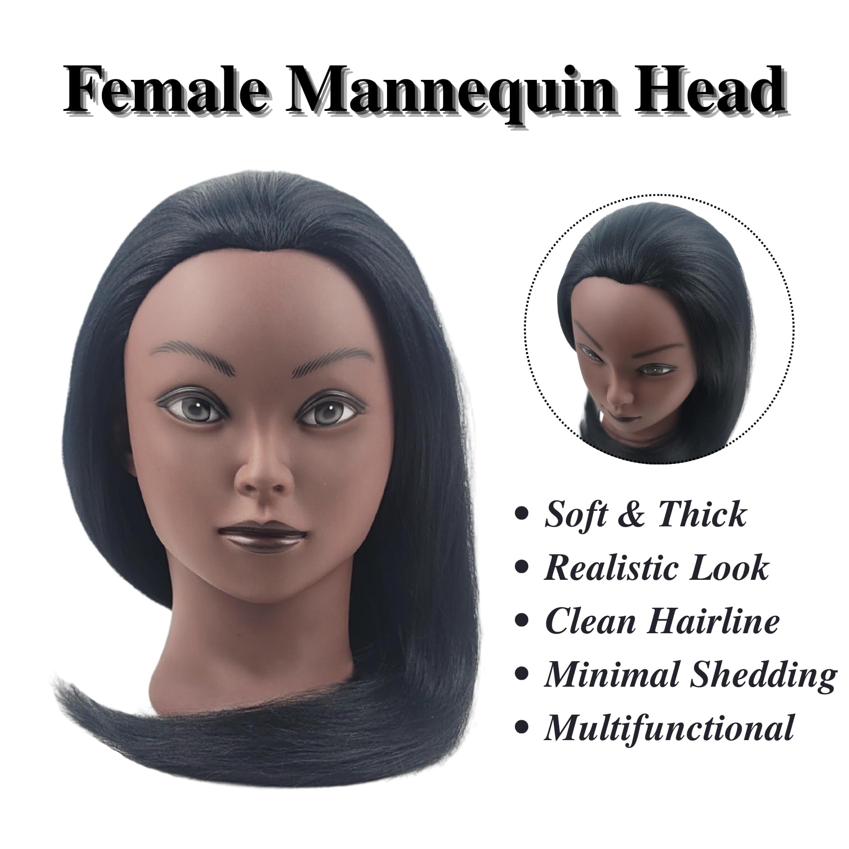 White Smoke Mannequin Head with Hair for Braiding 16 Inch Practice Hair Mannequin Head for Hairstyling Traning Manikin Doll