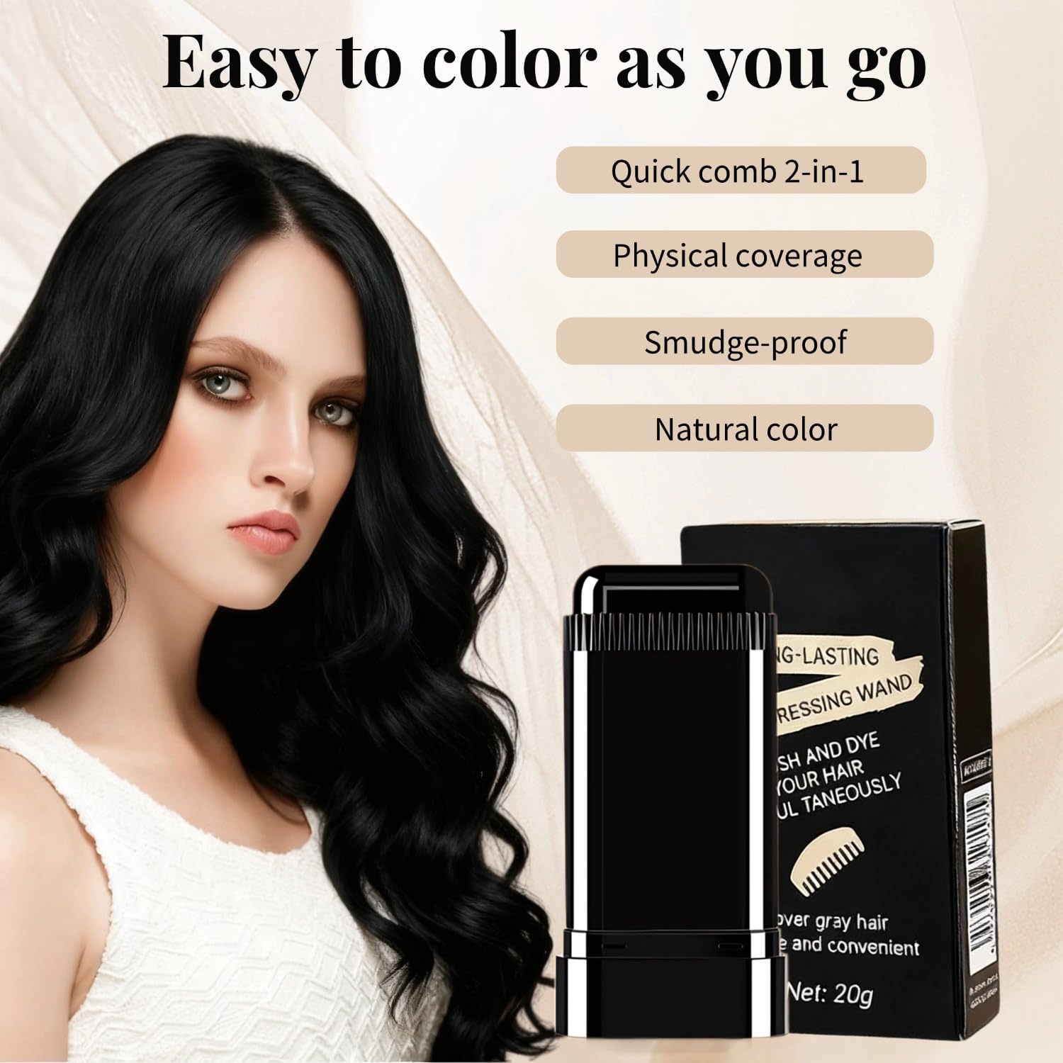 Black Safe and Convenient Comb Hair Dye Stick, White Hair Cover Stick, 2-in-1 Convenient Instant Dyeing, Waterproof and Sweat Proof, Quick Root Dressing (Black) c