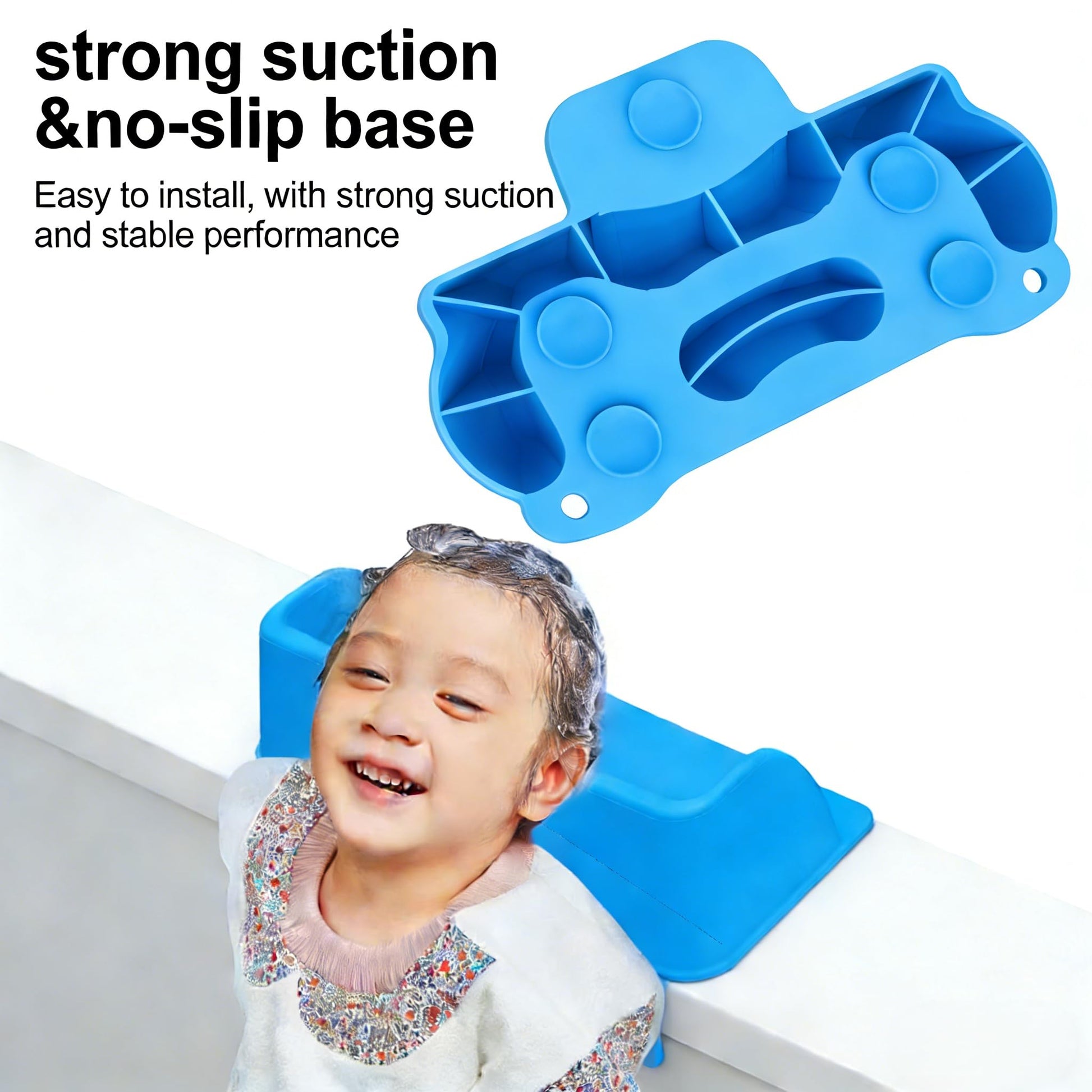 White Smoke Triplgoat Silicone Shampoo Mat for Kids & Elderly – Neck Rest Cushion for Hair Washing Station, Portable Sink Mat with 5 Suction Cups, Foldable Shampoo Support for Toddler & Bedridden