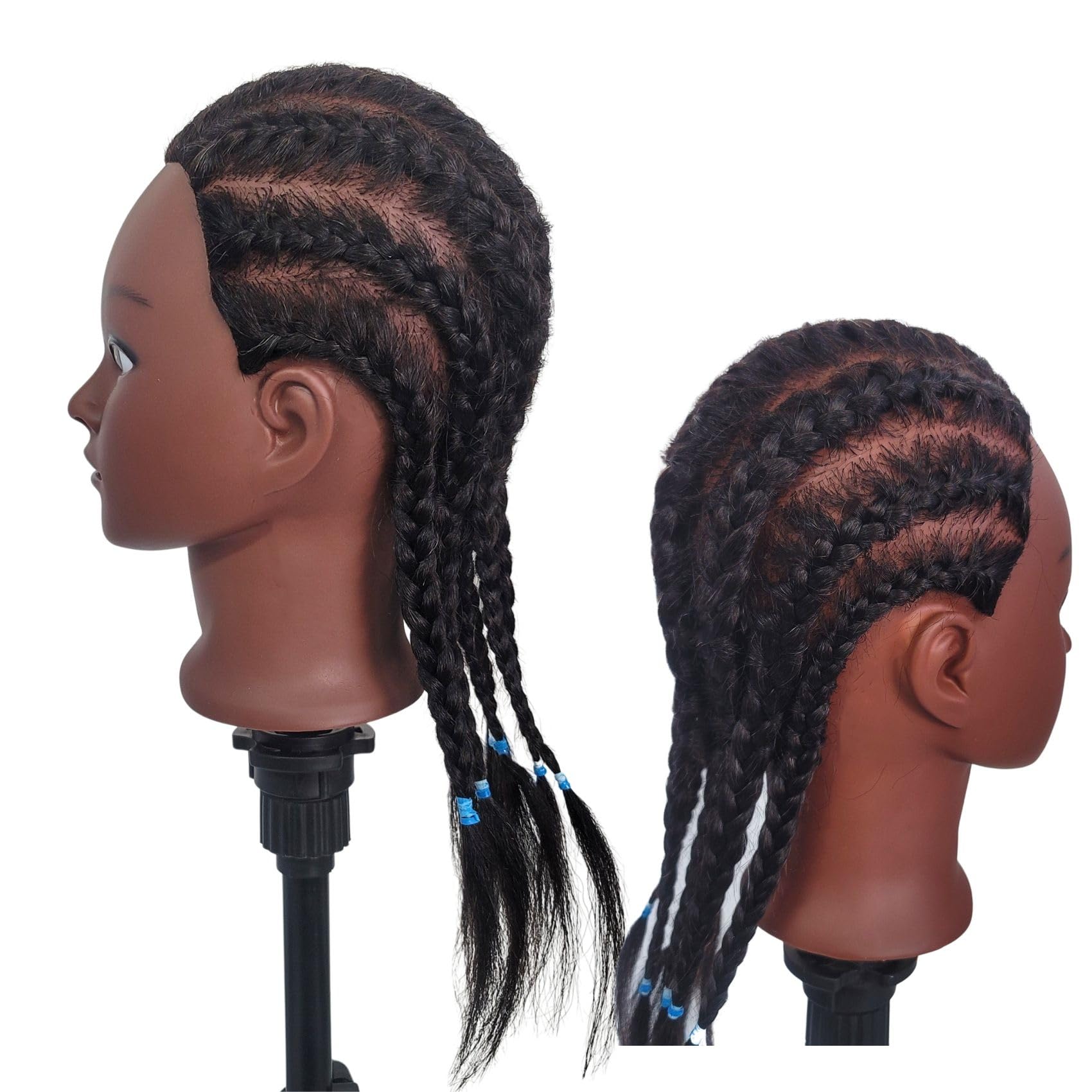 White Smoke Real Hair Braiding Mannequin Head for Practice, African American Training Doll Head with Hair for Kids