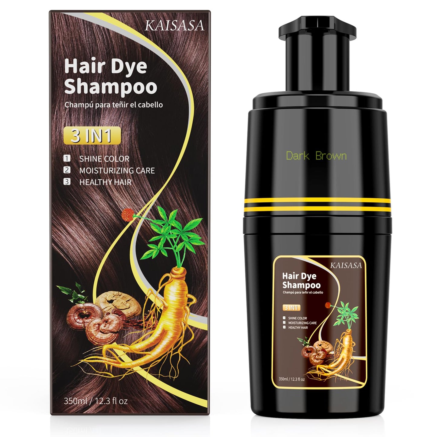 White Smoke KAISASA Dark Brown Hair Dye Shampoo 3 in 1, Hair Color Shampoo for Cover Grey Hair, Natural with Herbal Ingredient for Men and Women (Dark Brown)