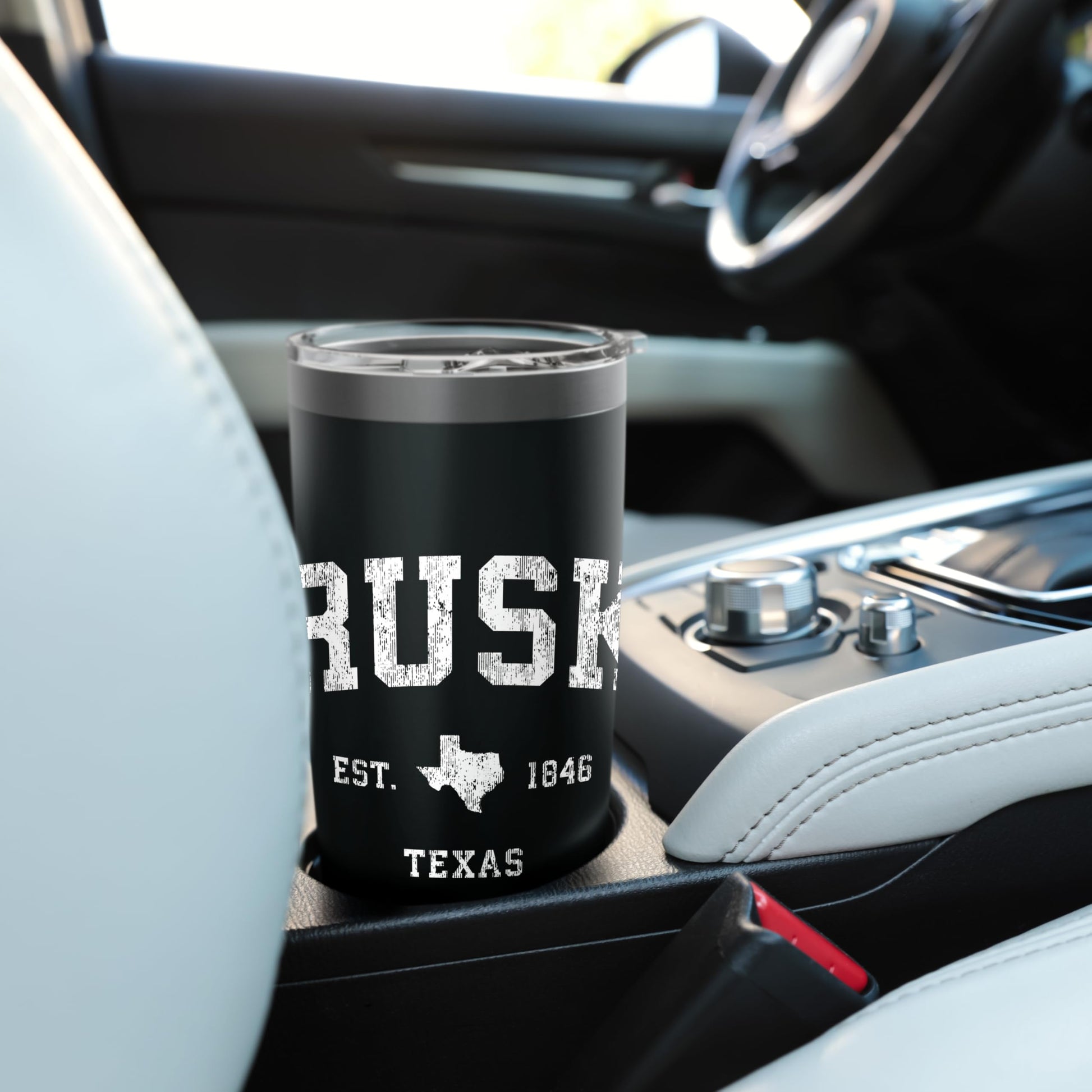 Black Rusk Texas TX Vintage Athletic Sports Design Stainless Steel Insulated Tumbler