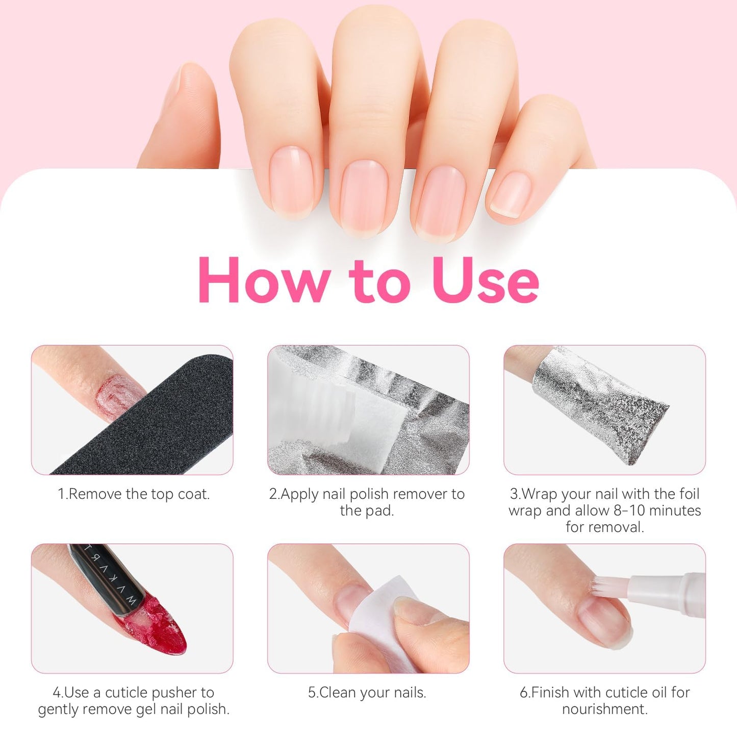 White Smoke Makartt Nail Foil Wraps, 100PCS Soak Off Foils with Pre-Attached Larger Lint-Free Cotton Pads for Removing Gel Polish, Acrylic, Dip Powder, Builder Gel & Nail Glue