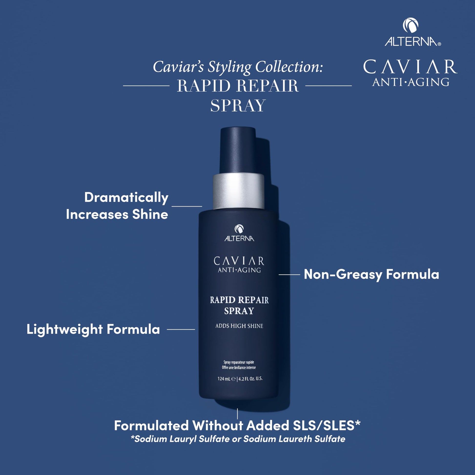 Dark Slate Blue Alterna Caviar Anti-Aging Professional Styling Rapid Repair Shine Spray, 4.2-Ounce (2-Pack)