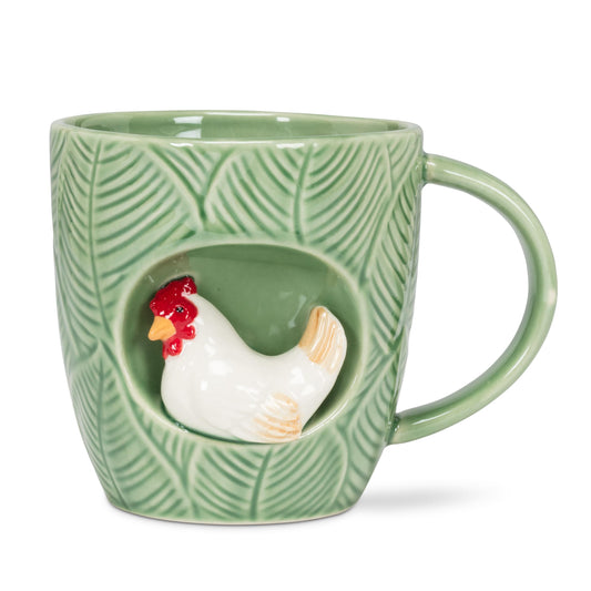 White Smoke Abbott Collection Alcove Leafy Mug with Chicken - Stoneware, Green/White, 4 inches H (12oz)