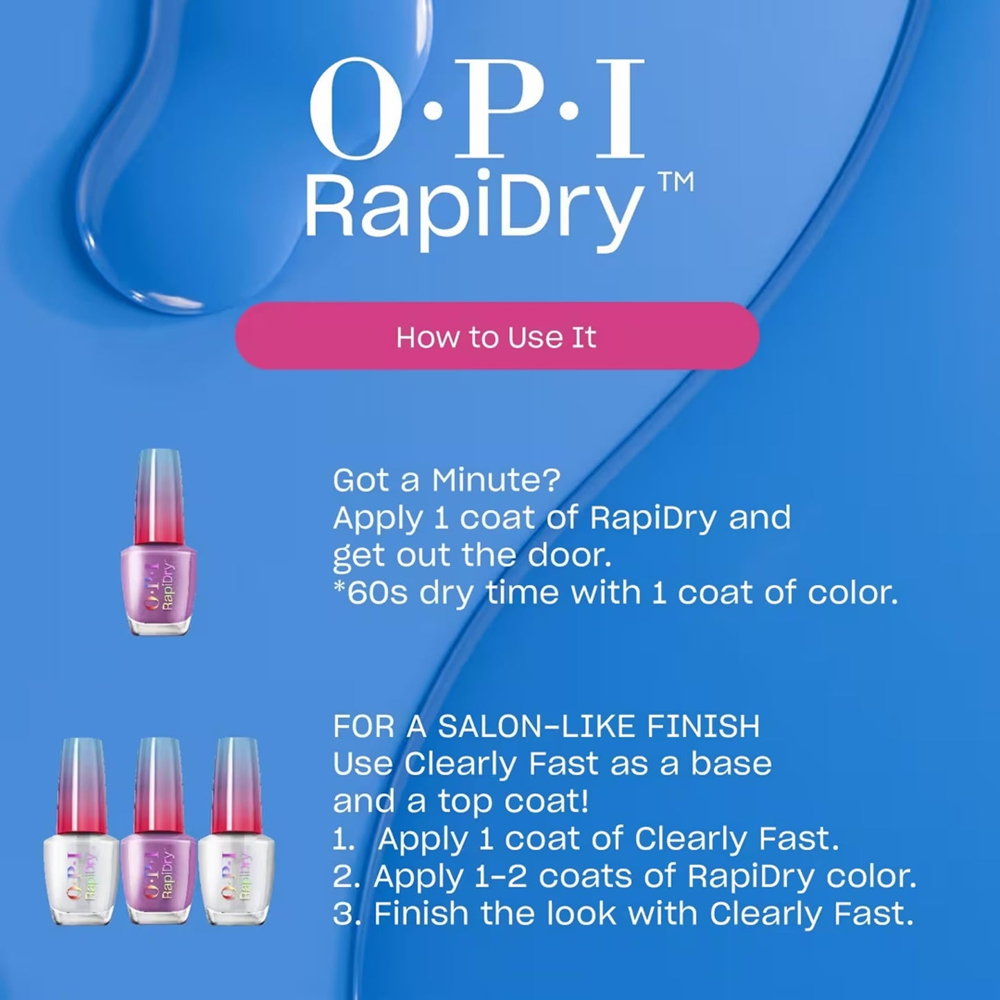 Royal Blue OPI RapiDry Snap Your Fingers | Opaque Soft Blue Crème Quick Dry Nail Polish | Vegan, Smudge Proof, Fast Drying
