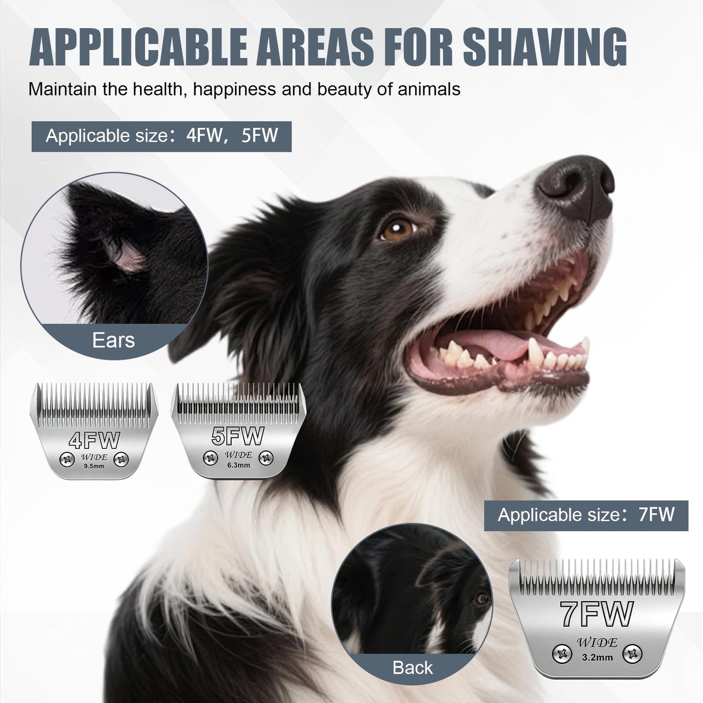 White Smoke Newbulu 3Pack Dog Grooming Wide Blade,Detachable Pet Dog Grooming Blades,Compatible with Andis,Oster A5,Wahl km10 Clippers.（4FW+5FW+7FW）