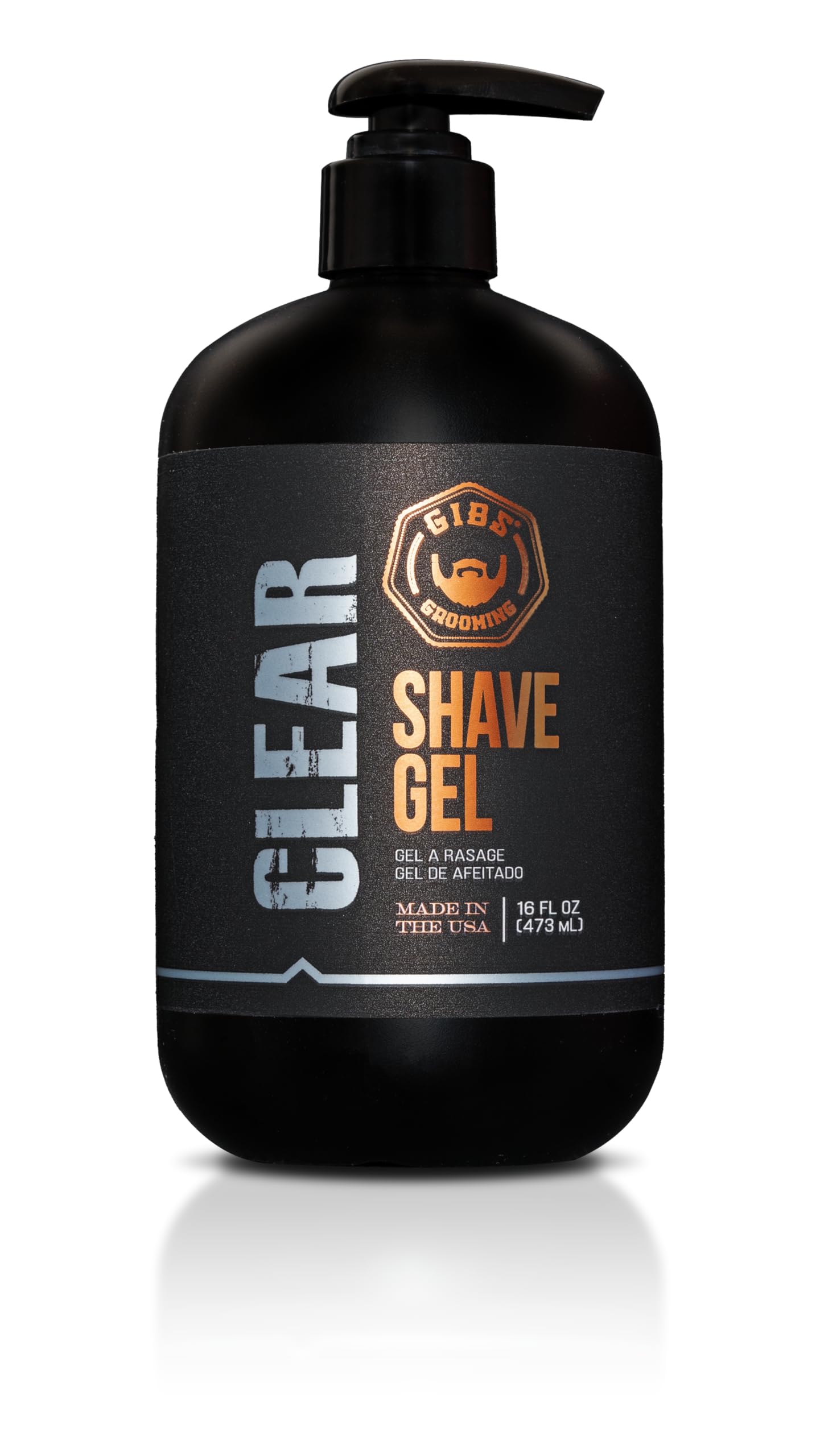Black GIBS Grooming Clear Shave Gel, 16oz with pump, Moisturizing shave gel with Shea Butter, Aloe and Oat oil.