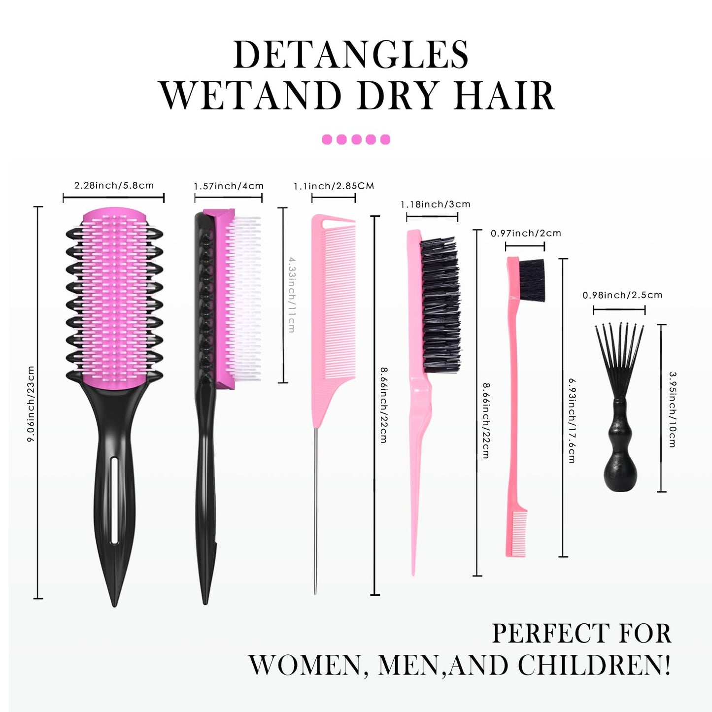 White Smoke Curl Defining Brush – Detangling Brush – Includes 3 Hair Styling Tools for Wet or Dry Use – Daily Curl Care to Create Stylish – Smooth Curls for Men – Women and Kids (Pink)
