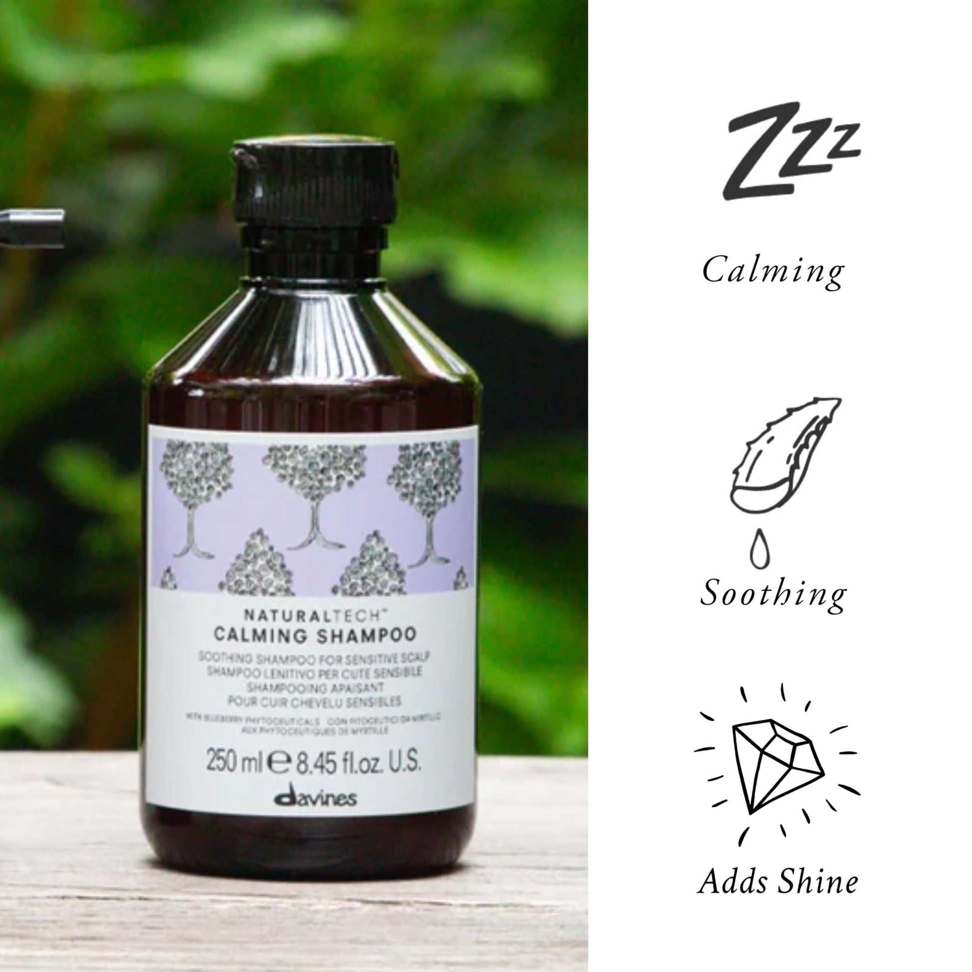 White Smoke Davines Naturaltech Calming Shampoo, Soothing & Relieving for Sensitive Scalp - With Blueberry Phytoceuticals - Gentle Cleanser Reduces Itching & Redness, 8.45 Fl Oz
