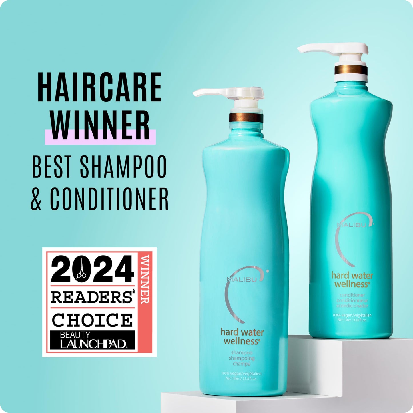 Sky Blue Malibu C Hard Water Wellness Shampoo and Conditioner Duo - Hydrating Hair Care for Shine & Manageability - Protects from Waterborne Elements That Cause Dry, Damaged Hair (33.8oz)