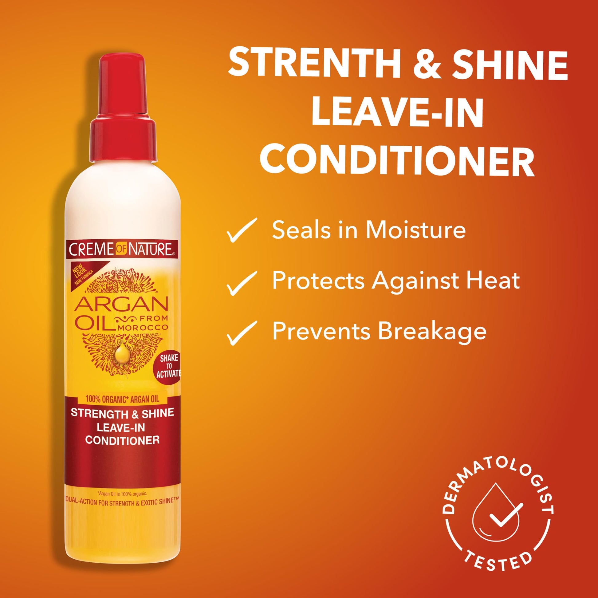 Chocolate Creme of Nature Strength & Shine Leave-In Conditioner, Dual-Action Moisture & Protection, Infused with 100% Organic Argan Oil from Morocco, 8.45 fl oz