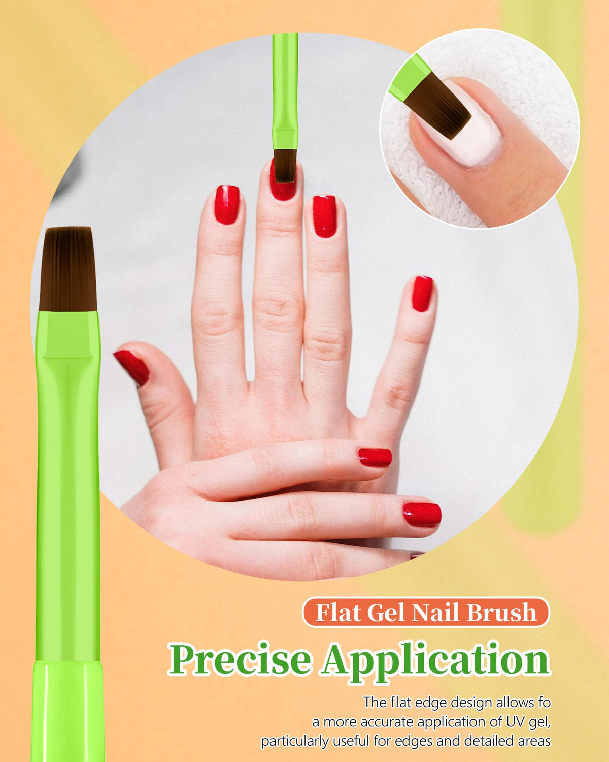 Navajo White 3PCS Nail Polish Clean Up Brush, Round&Falt&Angled Acetone Resistant Nail Brush for OPI Nail Polish Remover, Fingernail Cleaning Brushes at Home Nail Art and Designs(Bright Green)