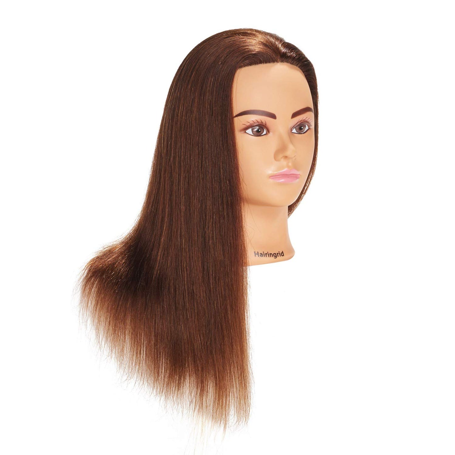 White Smoke Hairingrid Mannequin Head 20"-22" 100% Human Hair Hairdresser Cosmetology Mannequin Manikin Training Head Hair and Free Clamp Holder (1906LB0414)