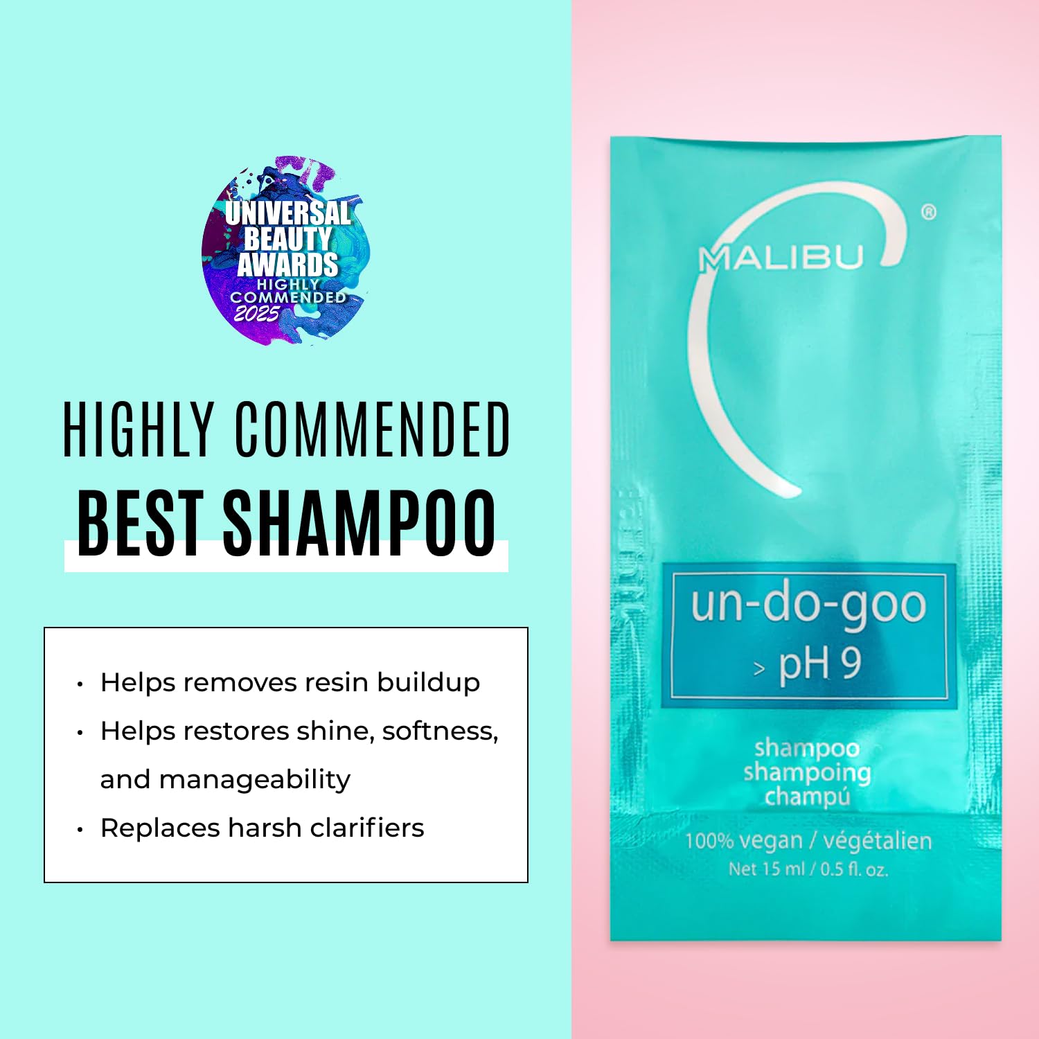Pale Turquoise Malibu C Un-Do-Goo Clarifying Shampoo - Removes Product Build Up and Resins from Hair - Shine Restoring, Sulfate-Free Cleanser (12 Packets)