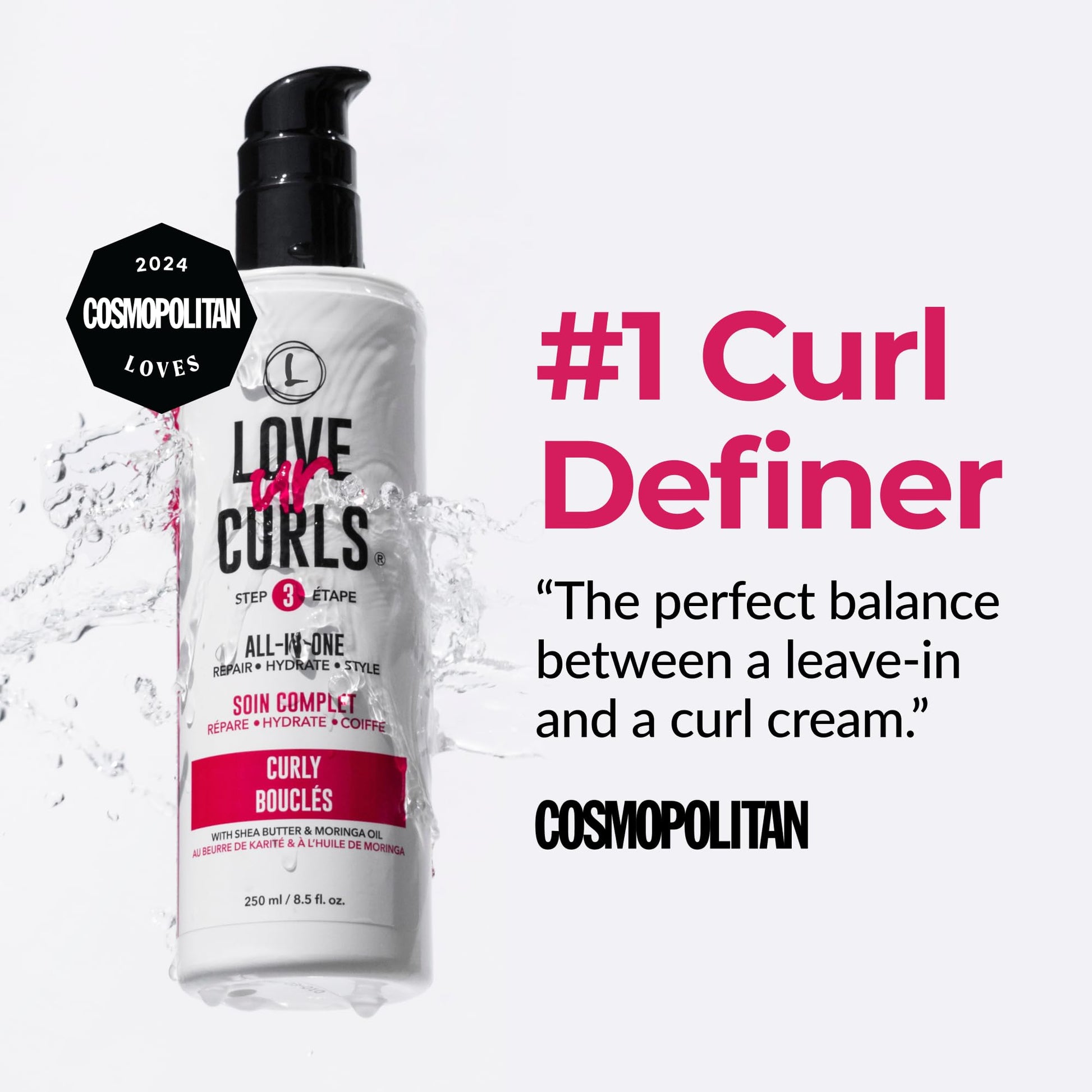 White Smoke Love Ur Curls All in One Curl Cream Styler, Anti Frizz Curling Cream for Curly Hair, Repair, Define, Hydrate & Style with Shea Butter, 250mL