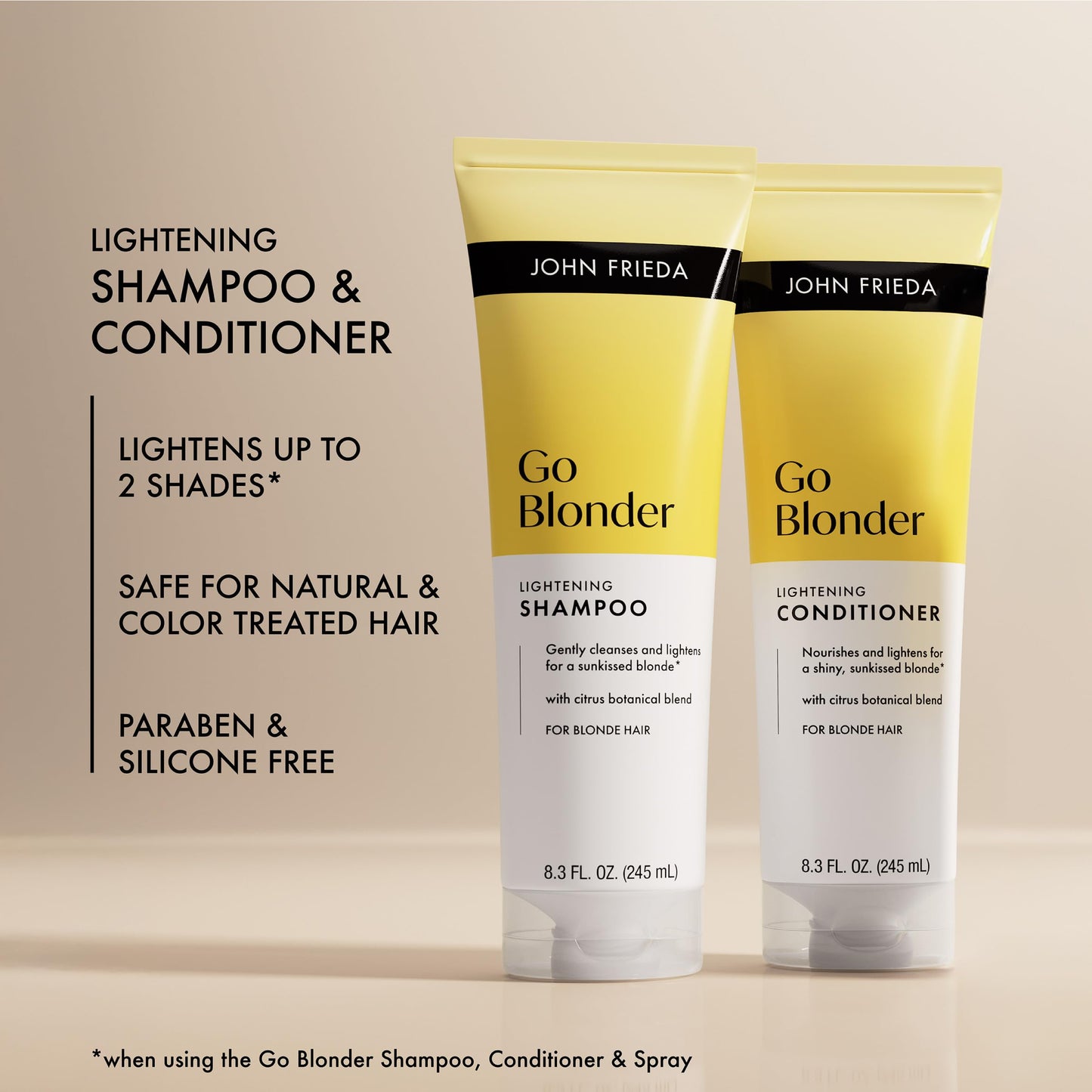 Gray John Frieda Go Blonder Shampoo and Conditioner Set, Gradually Lightens Blonde Color Up, For Natural or Color-Treated Hair, 8.3 oz, Pack of 2