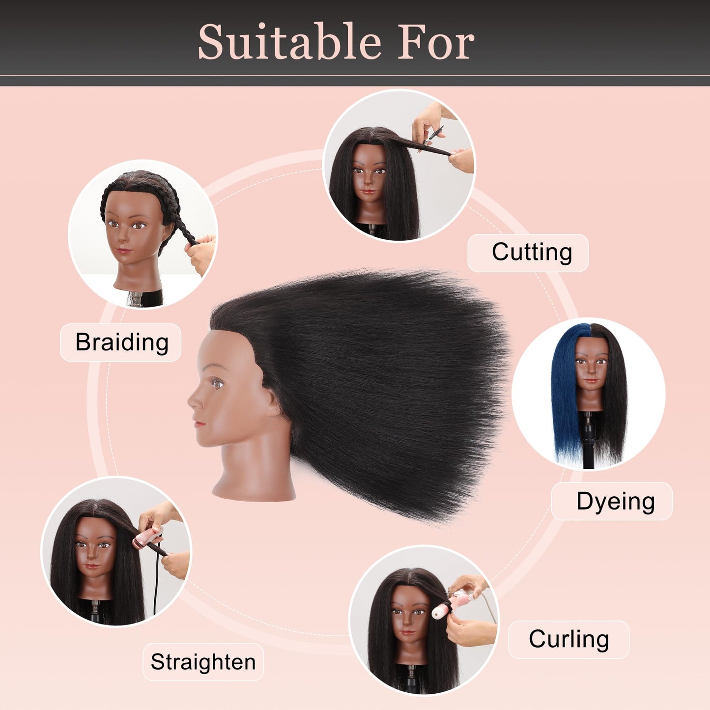 Bisque YODIDI Mannequin Head with 100% Human Hair, Manikin Head Human Hair Cosmetology Doll Head for Hair Styling Hairdresser Practice Braiding with Table Clamp Stand and Tools (16 inch)
