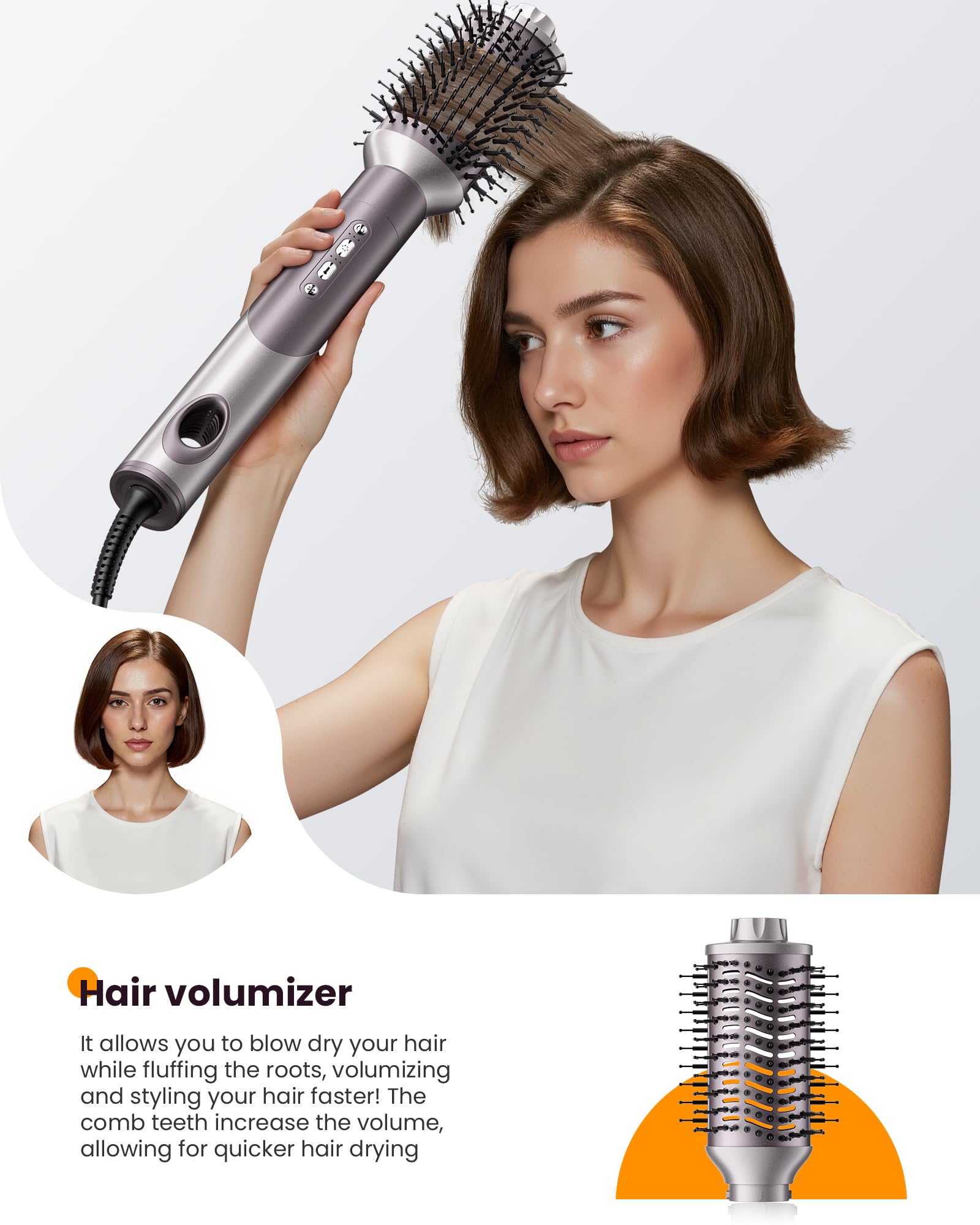 White Smoke MESCOMB Infrared 6 in 1 Hot Air Styler Wrap - Dual Voltage Hair Dryer| Fast Drying & No Heat Damage, Professional Multi-Styler for Curling, Volumizing & Smooth Straightening (110V-240V)