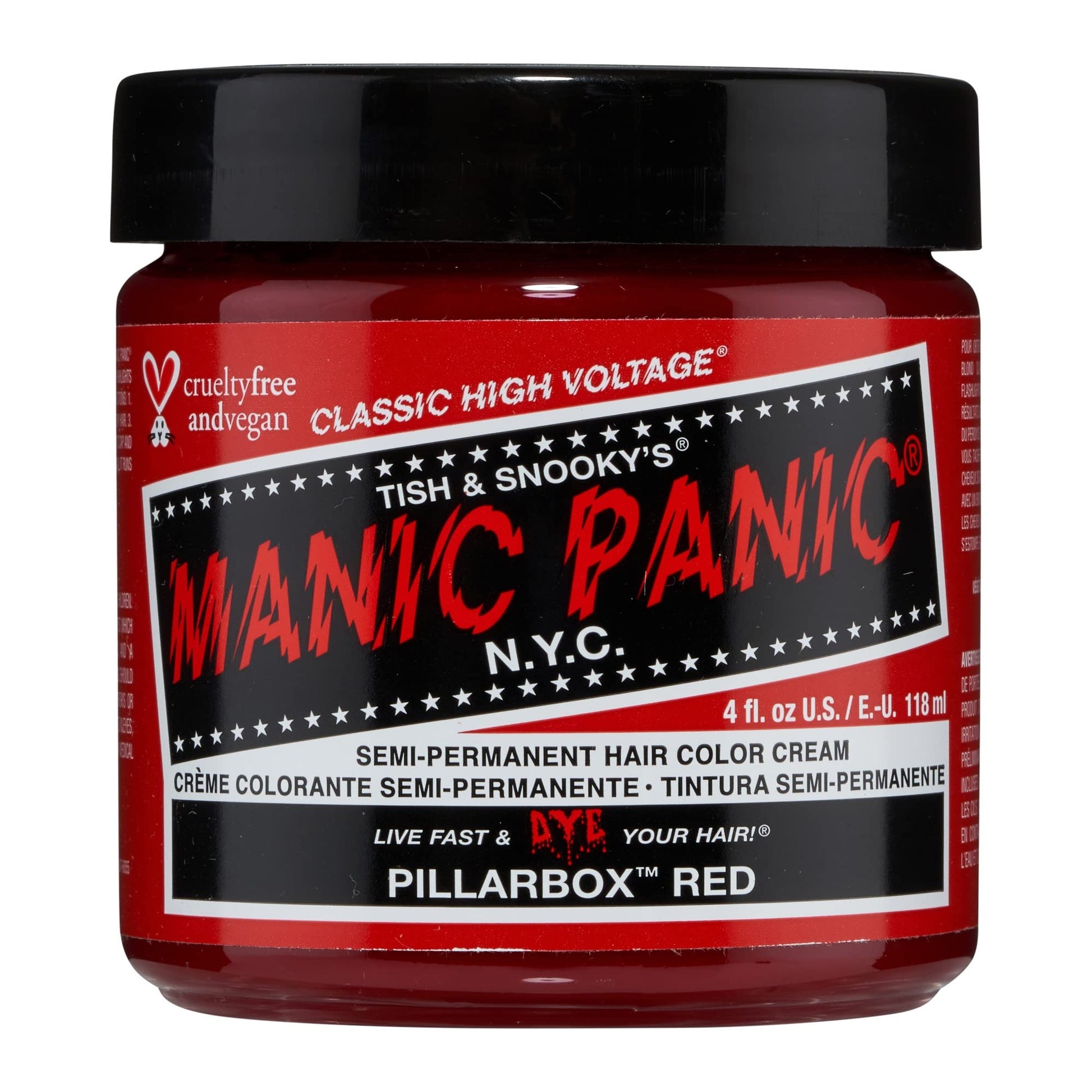 Black MANIC PANIC Classic Pillarbox Red Semi Permanent Hair Color - True Red Hair Dye for Women & Men That Lasts 4-6 Weeks - Vegan, Ammonia & Cruelty-Free - Create & Mix Custom Shades (4oz)