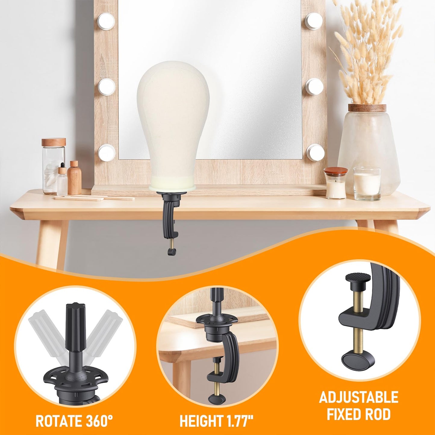 White Smoke Hemndic Wig Stand with Head, Height Adjustable Wig Stand, Wig Head Stand with Mannequin Head with Extra Wig head Clamp Stand