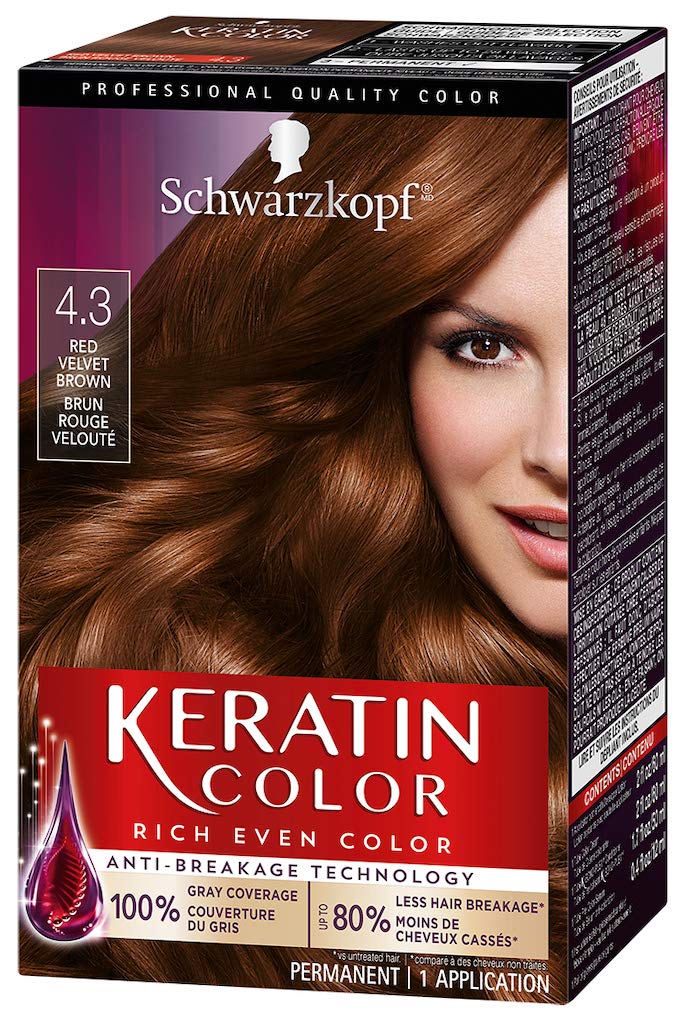 Black Schwarzkopf Keratin Color Permanent Hair Color Cream, 4.3 Red Velvet Brown