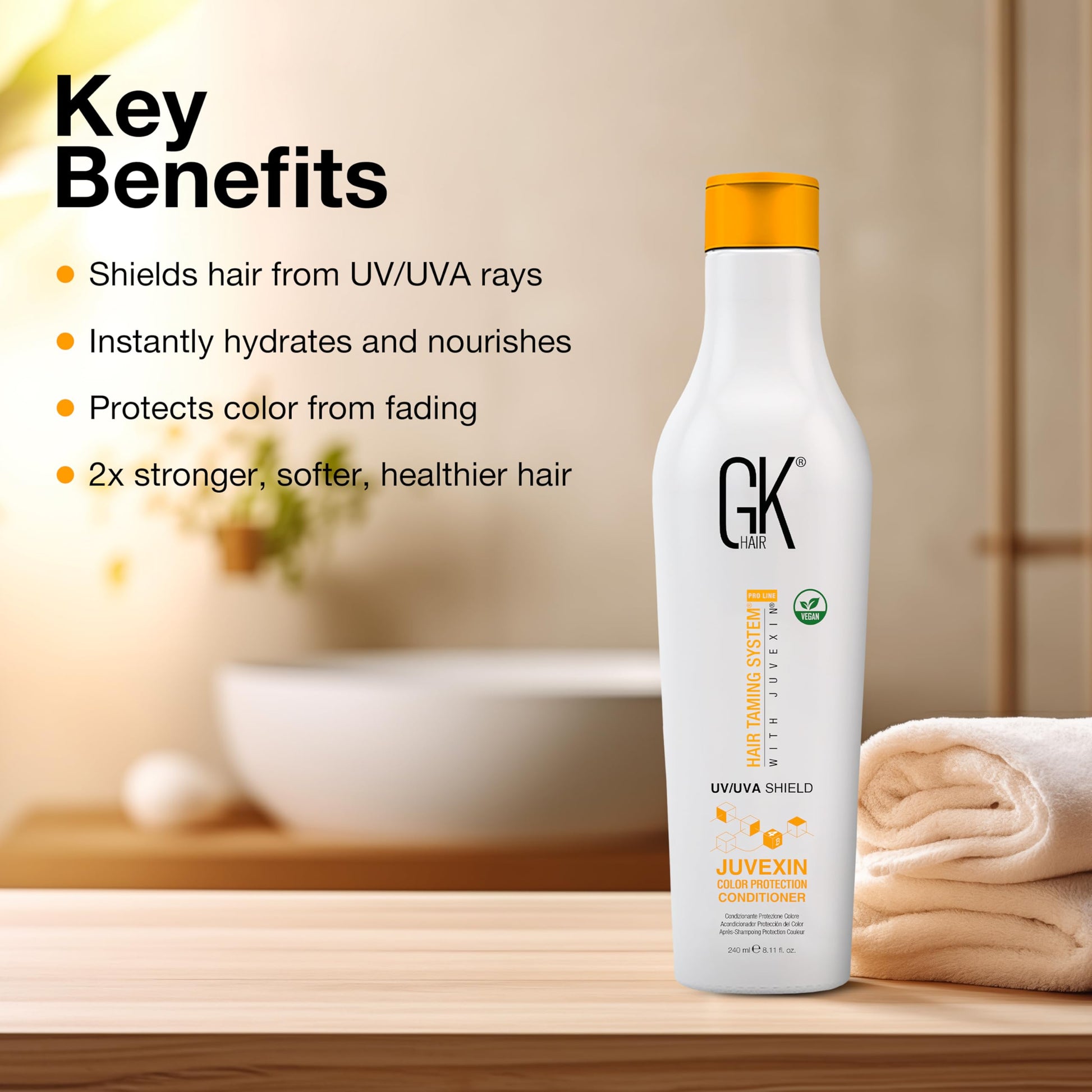 Light Gray GK HAIR Shield Conditioner 8.11 Fl Oz – UV Protection Conditioner for Color Treated Hair, Moisturizing Conditioner for Dry Damaged Hair, Hydrating Repair Conditioner with Aloe Vera & Natural Oils