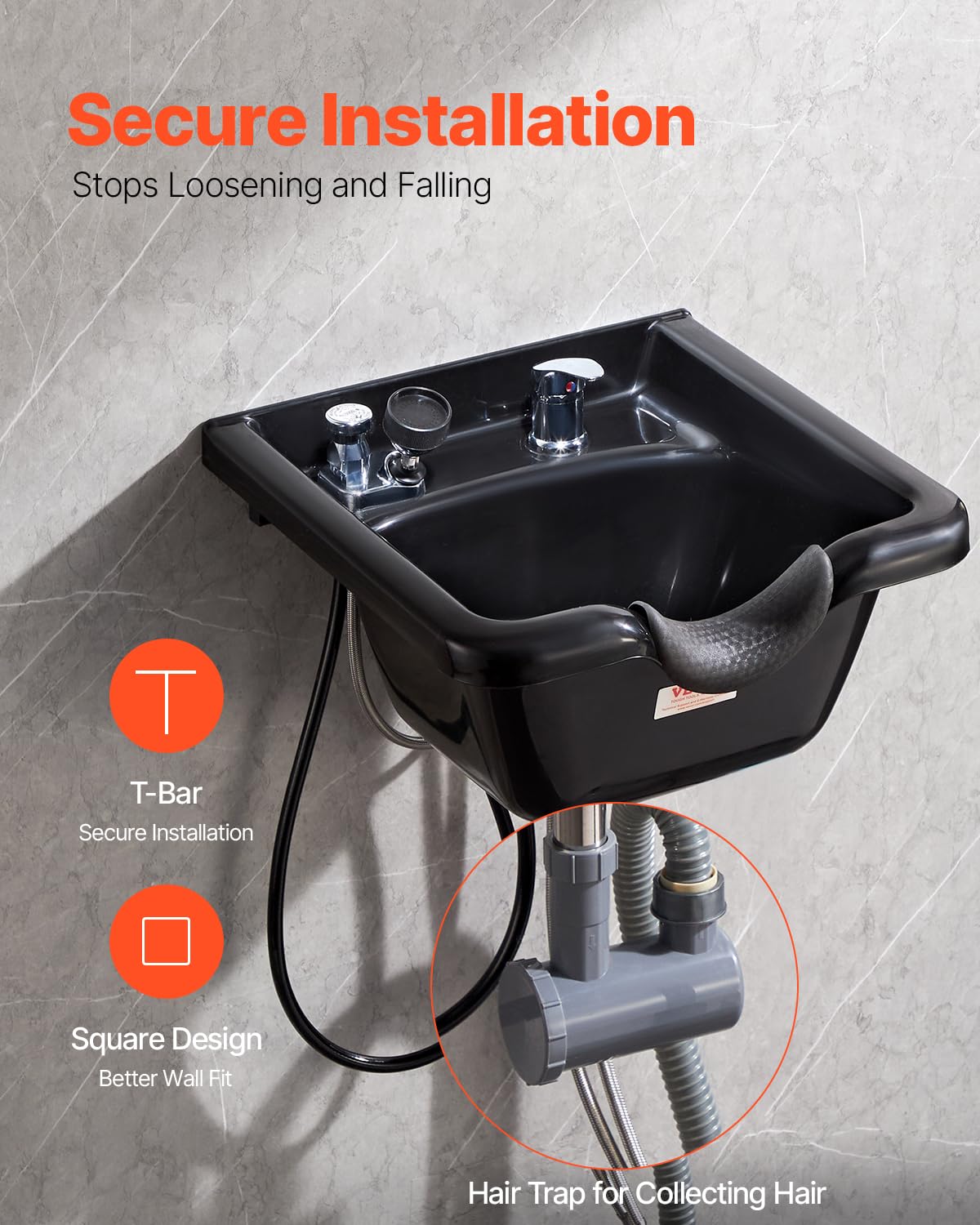 Light Gray VEVOR Shampoo Basin, Black Hairdresser Sink Shampoo Bowl Sink, ABS Plastic Salon and Spa Hair Washing Sink, Hair Backwash Basin Beauty Salon Equipment for Hair Stylists