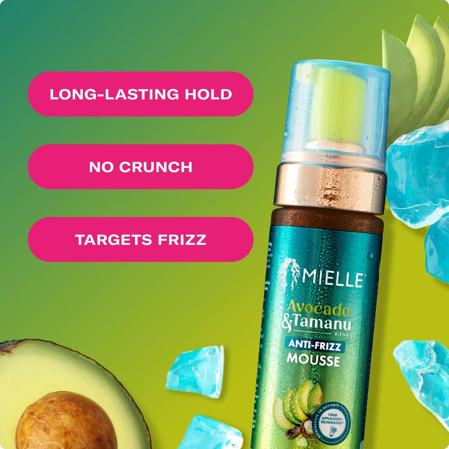 Olive Drab Mielle Organics Avocado & Tamanu Curly Hair Mousse - Anti Frizz Hair Foam for Curly, Wavy, Coily Styles - Medium Hold Styling to Define & Control for a Soft, Natural Shine Finish (7.5oz)
