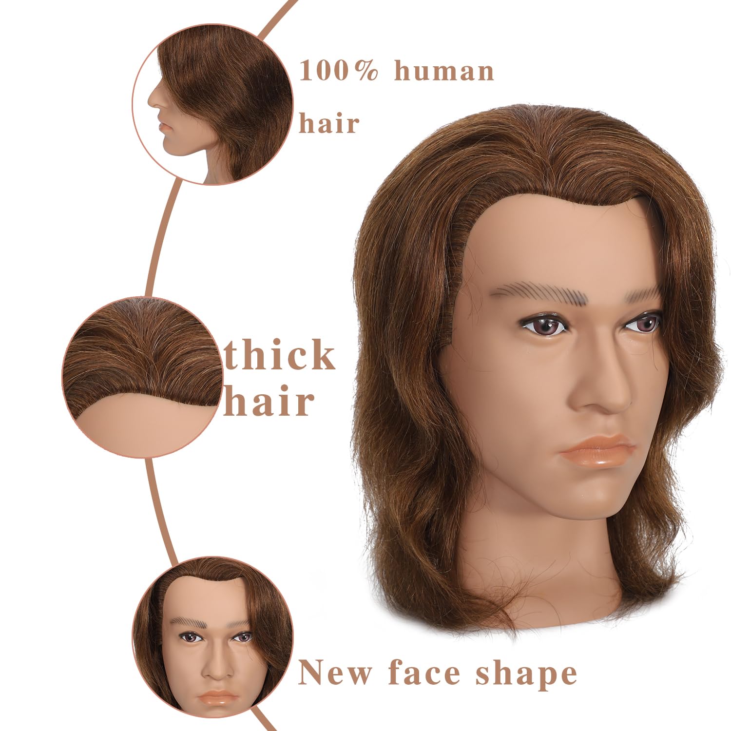 White Smoke TKIMHEQ 12" Male Mannequin Head with 100% Human Hair Haircut Training Head for Cosmetology Straight Thick Hair Manikin Head Doll Head with Stand Practice Cutting Styling (Brown#)