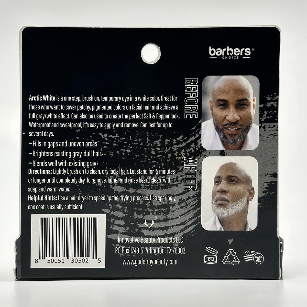 Black Barbers Choice Silver Line, Facial Hair Brush on Temporary Color for Silver Fox Men- Instantly Brighten White Beards, Mustache & Sideburns, Less Yellow, Easy Application, Arctic White