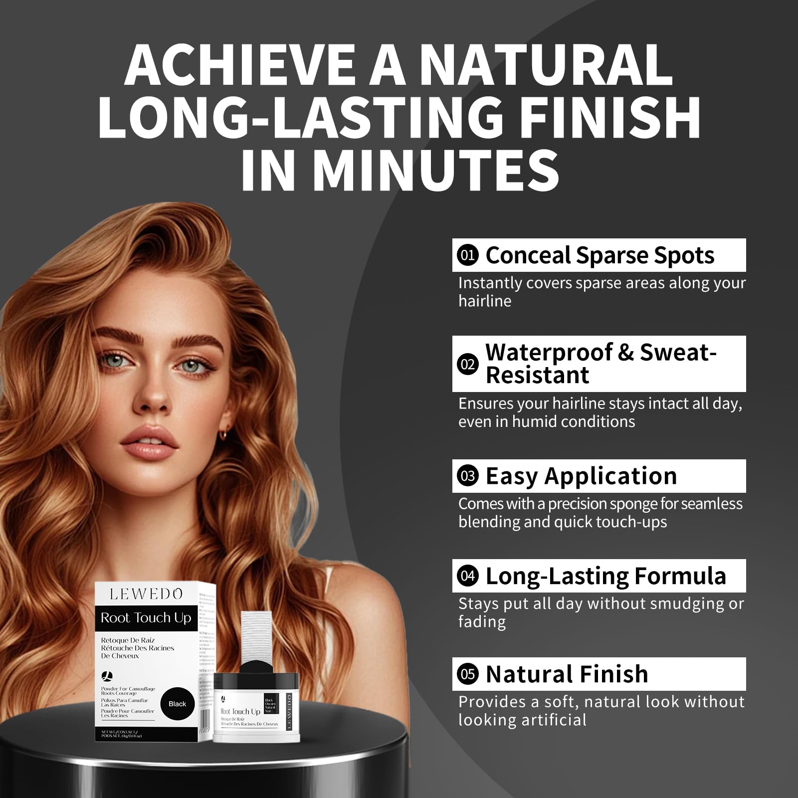 Dark Slate Gray LEWEDO Hairline Powder 24H Stain-Proof, Root Touch Up Hair Color for Gray Coverage,Bald Spot Concealing Hair Shadow Powder for Women & Men,Natural-Looking (Dark Brown)