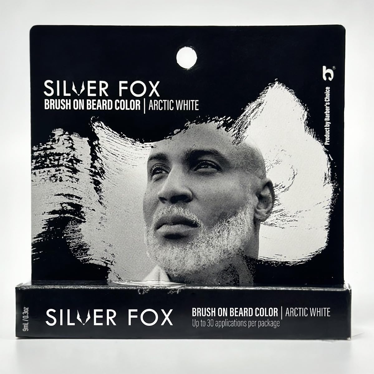 Black Barbers Choice Silver Line, Facial Hair Brush on Temporary Color for Silver Fox Men- Instantly Brighten White Beards, Mustache & Sideburns, Less Yellow, Easy Application, Arctic White