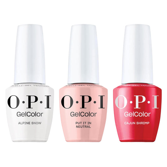 White Smoke OPI GelColor Iconic Shades Gel Nail Polish Trio Bundle | Put It in Neutral, Sheer Soft Pink + Cajun Shrimp, Opaque Bright Orange + Alpine Snow, Opaque Soft White Crème UV Cure Gel Nail Polish Colors