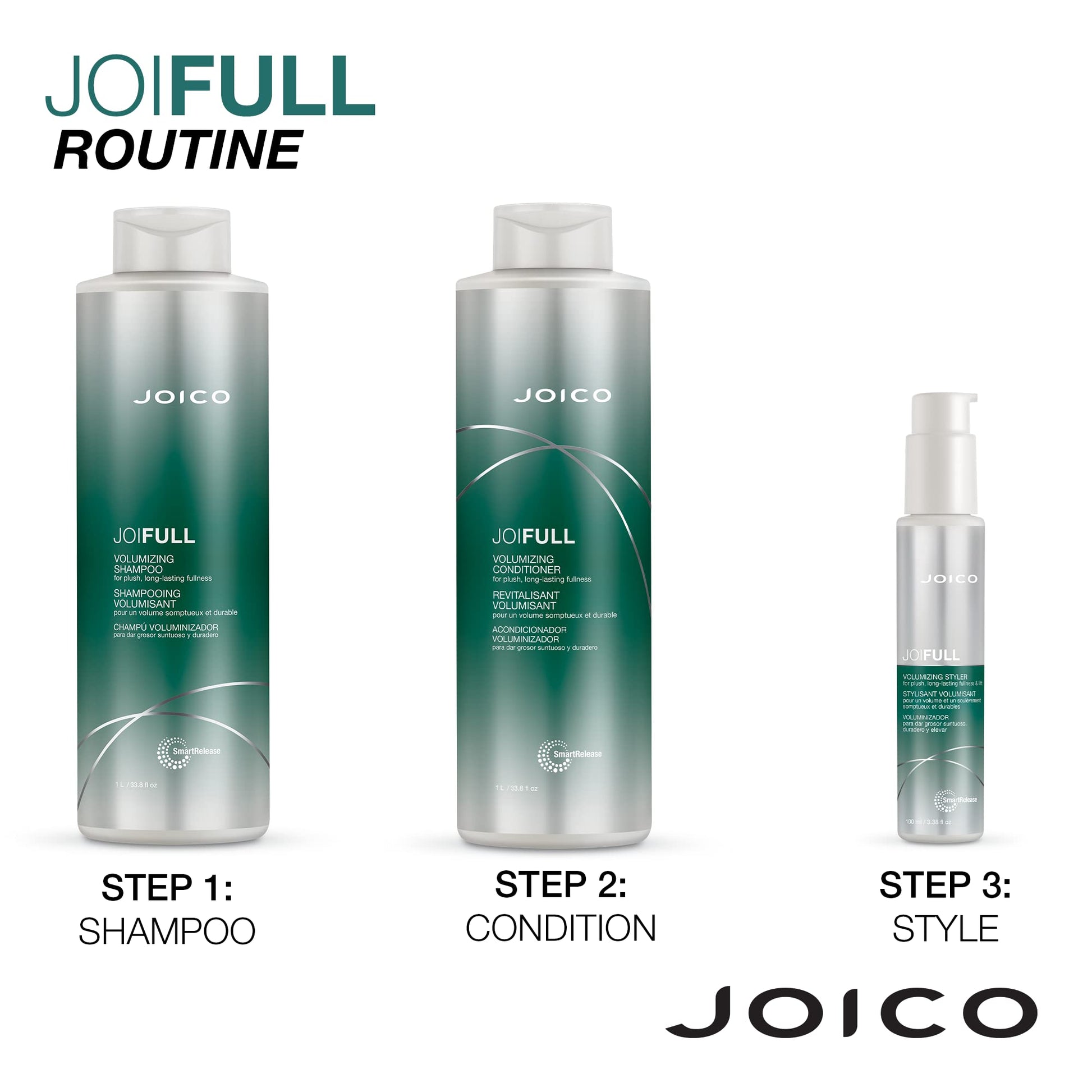 White Smoke Joico JoiFULL Volumizing Shampoo & Conditioner Set | Plush & Long-Lasting Fullness | Boost Shine | For Fine / Thin Hair